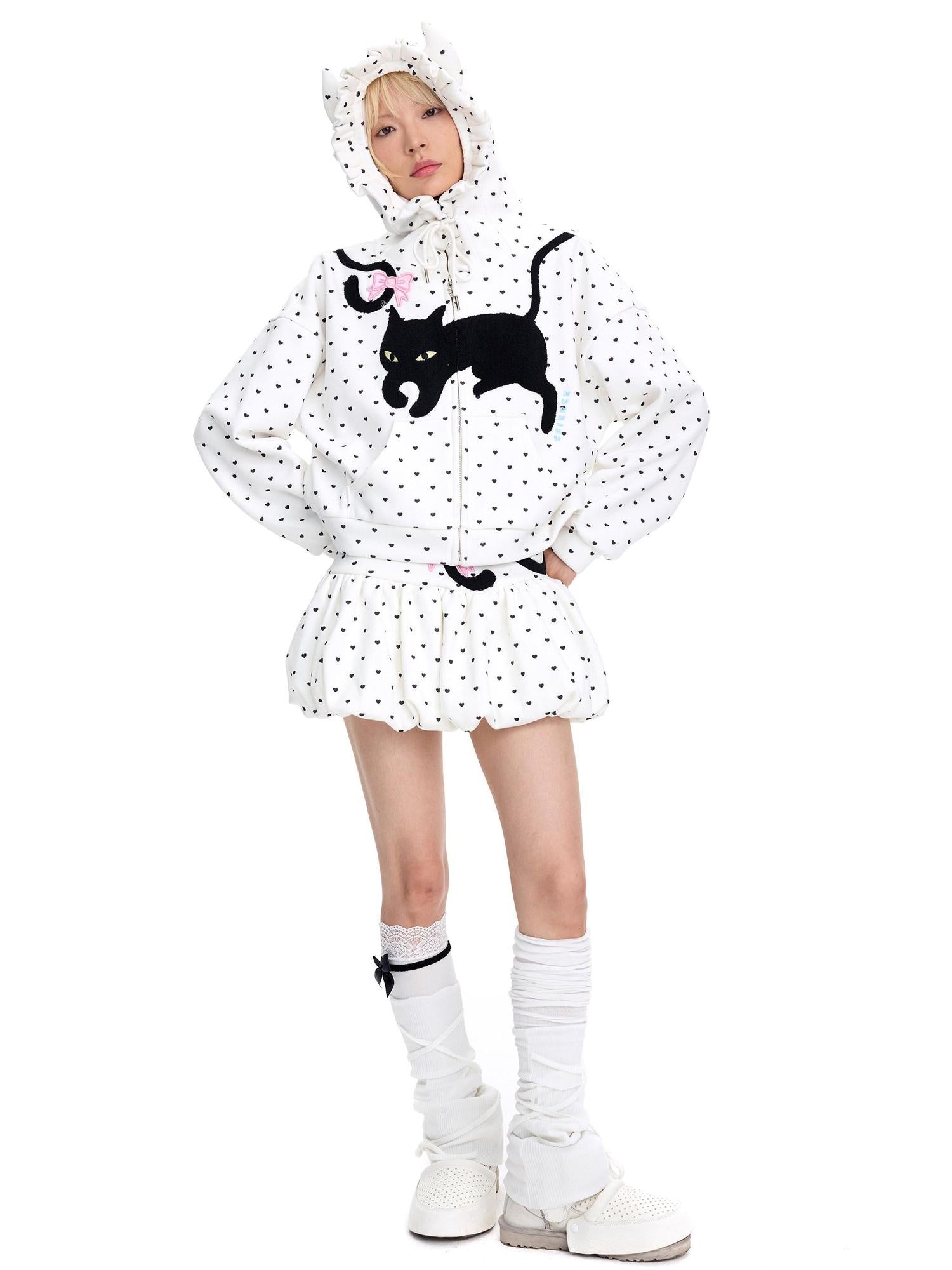 CFIERCE Embroidered Cartoon Loose Fit Zip Up Hooded Commuter Unisex Cotton Blend Hoodies