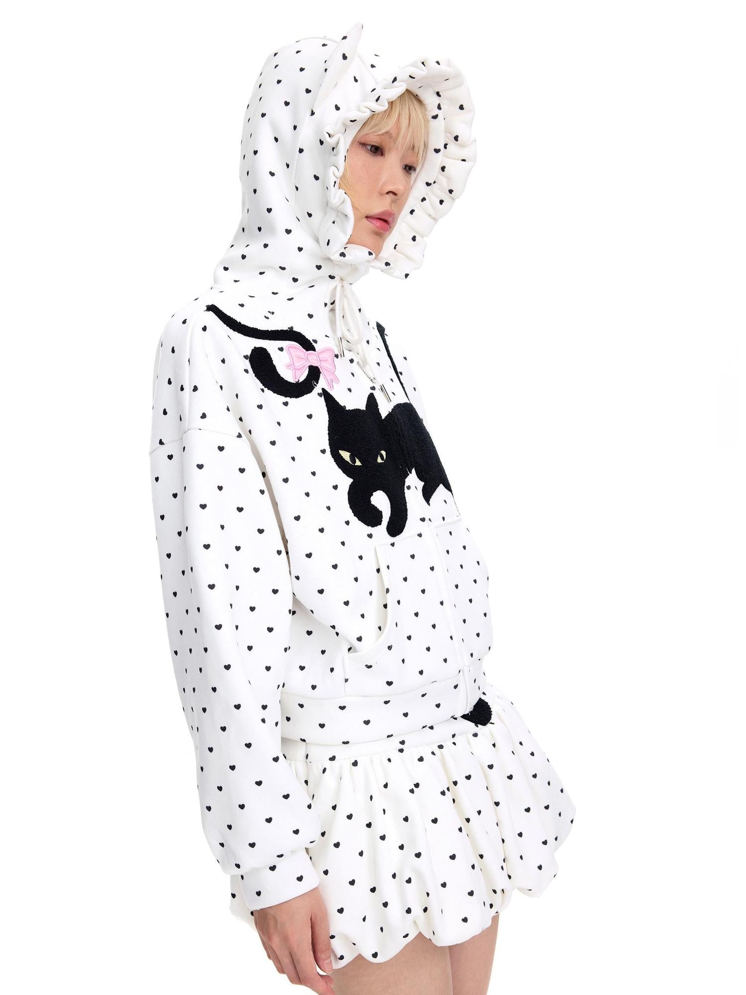 CFIERCE Embroidered Cartoon Loose Fit Zip Up Hooded Commuter Unisex Cotton Blend Hoodies