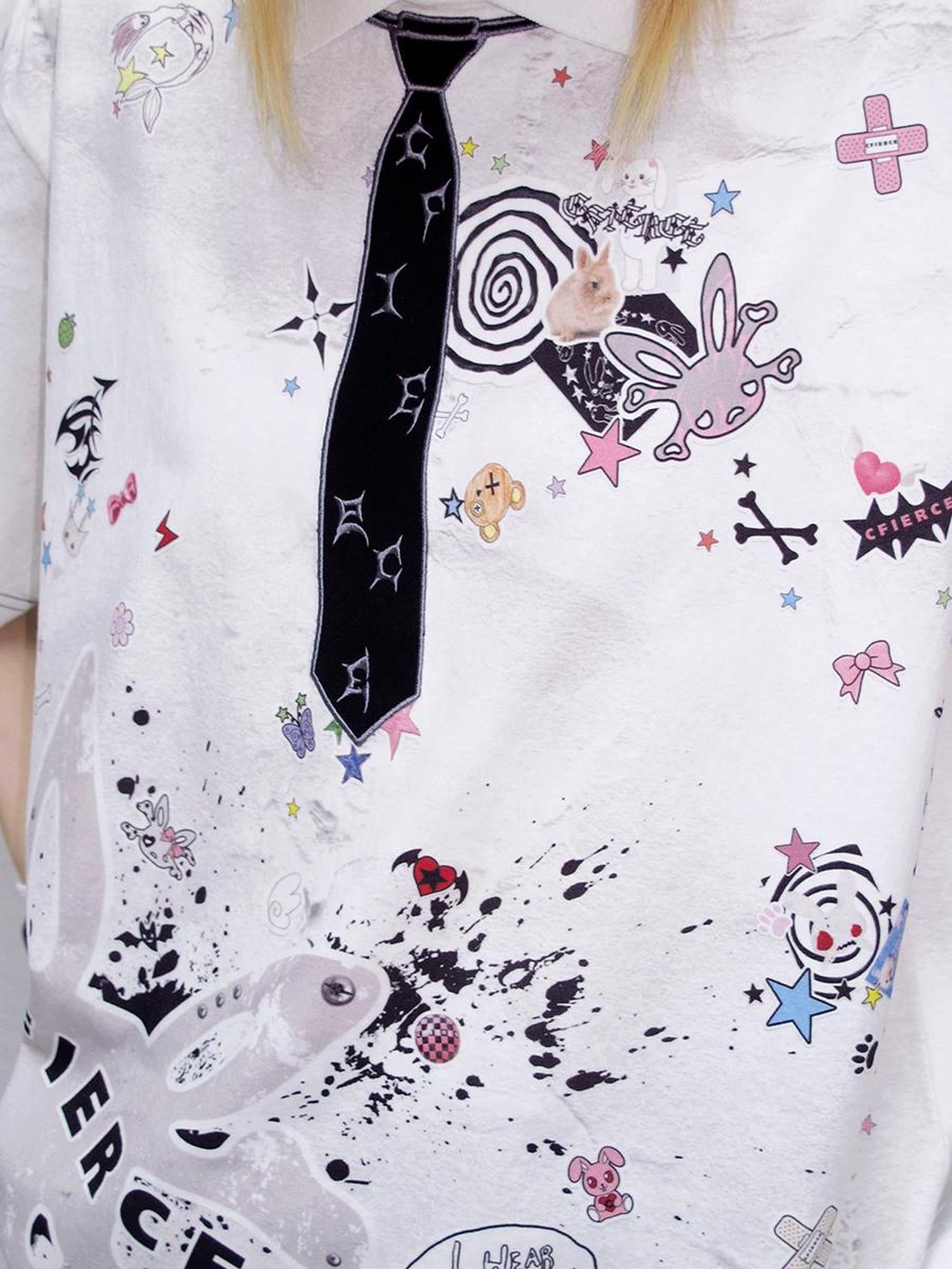 CFIERCE Embroidered Collar Polo Shirt With Sticker Print