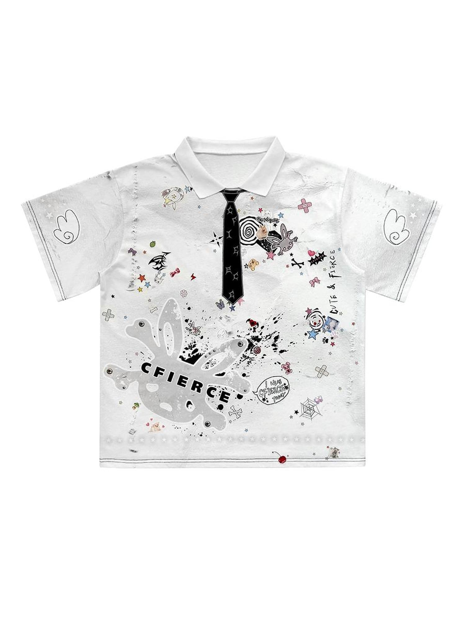 CFIERCE Embroidered Collar Polo Shirt With Sticker Print
