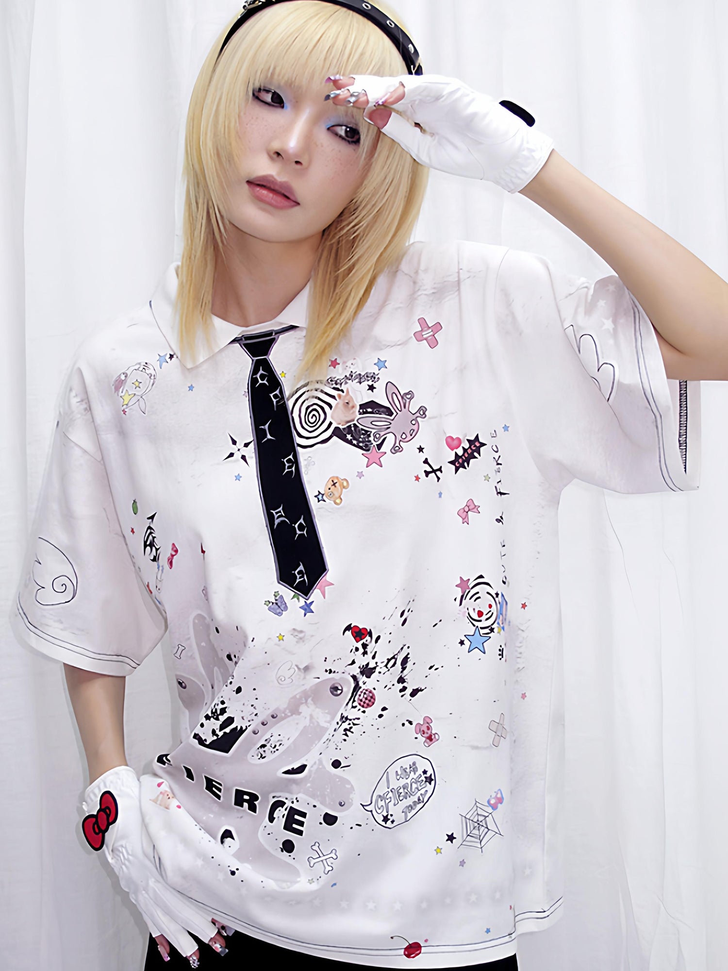 CFIERCE Embroidered Collar Polo Shirt With Sticker Print