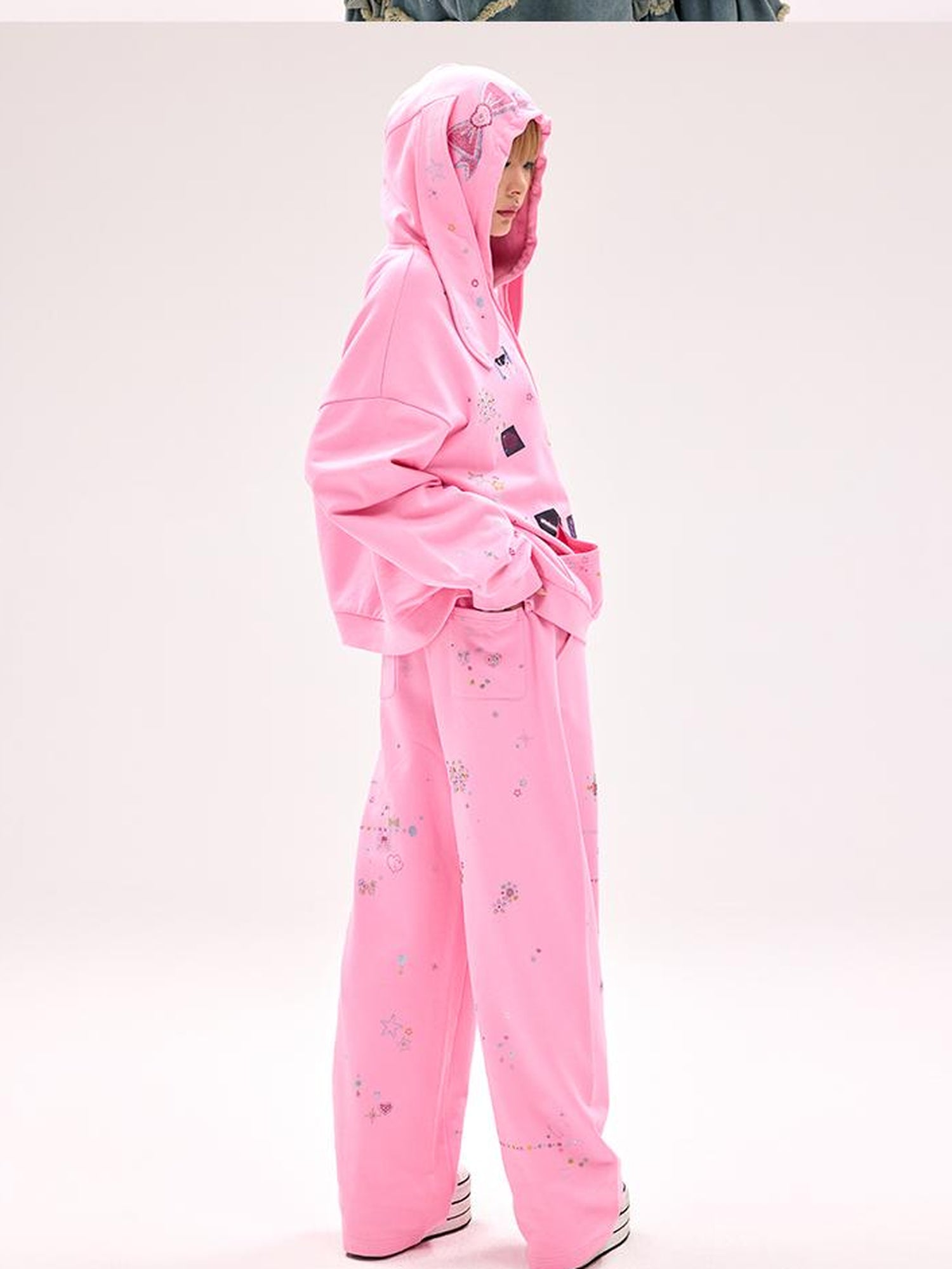 CFIERCE Embroidered Rabbit Ear Hoodie With Rhinestone Details