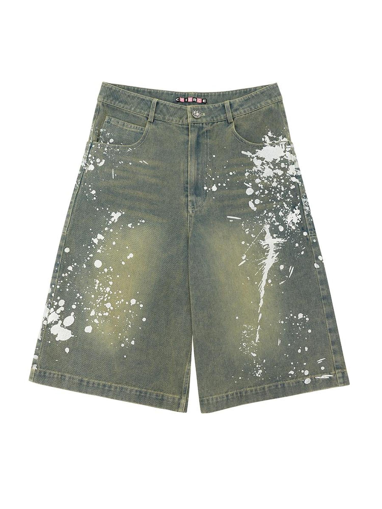CFIERCE Fierce Paint Splatter Denim Shorts Medium Stretch Mid Rise Classic Fit