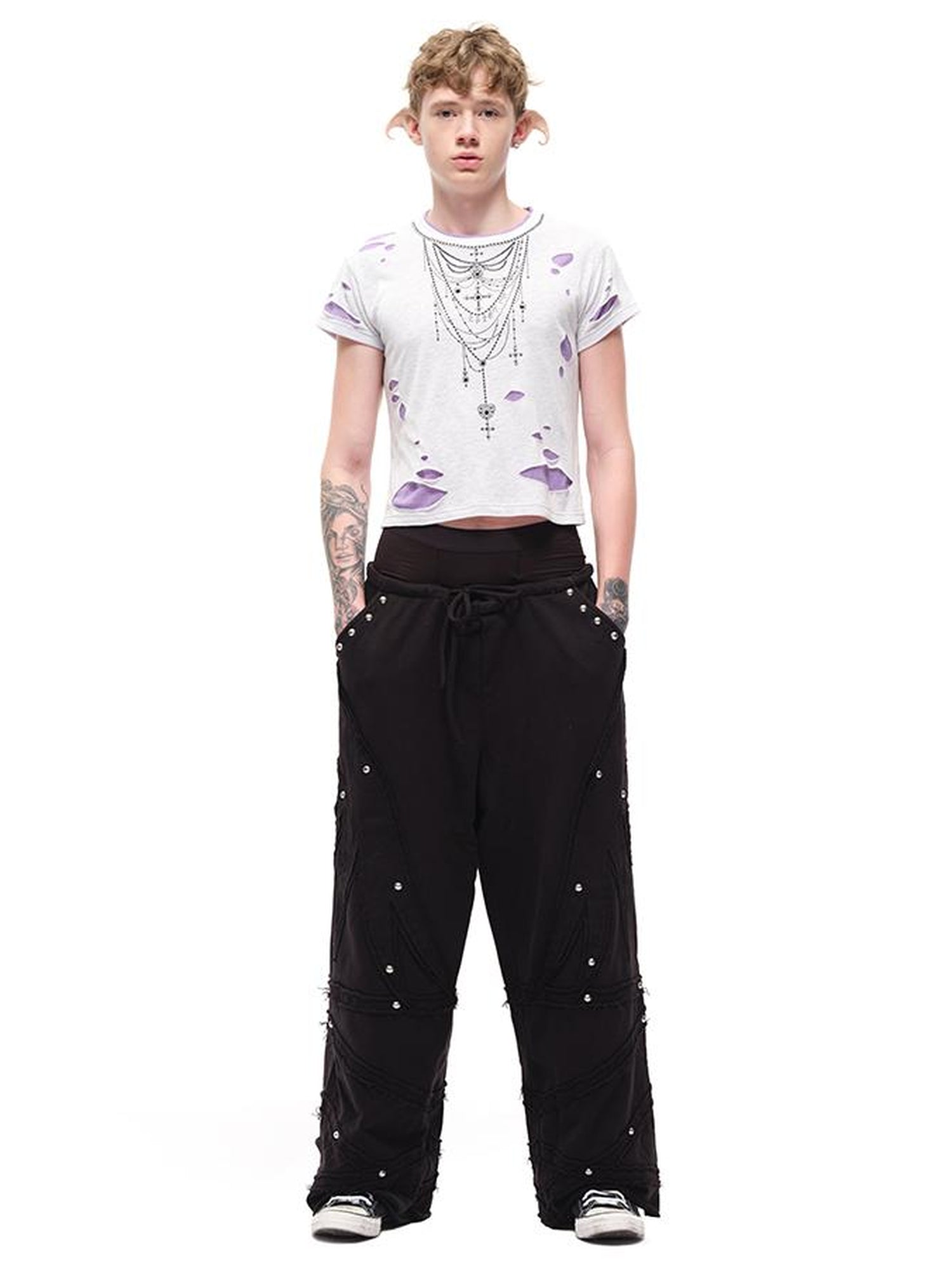 CFIERCE Fierce Rhinestone Neckline Distressed Tee