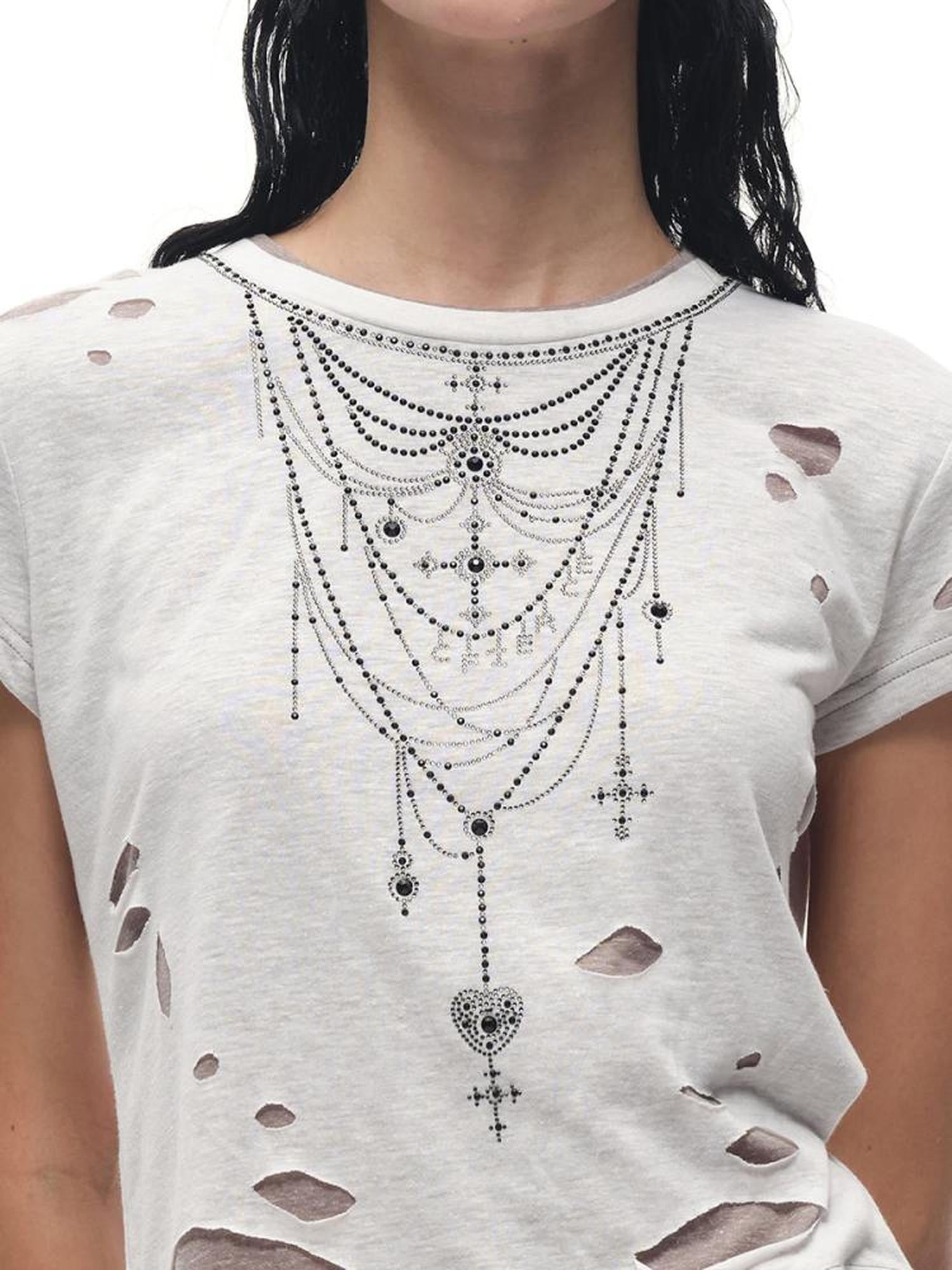 CFIERCE Fierce Rhinestone Neckline Distressed Tee