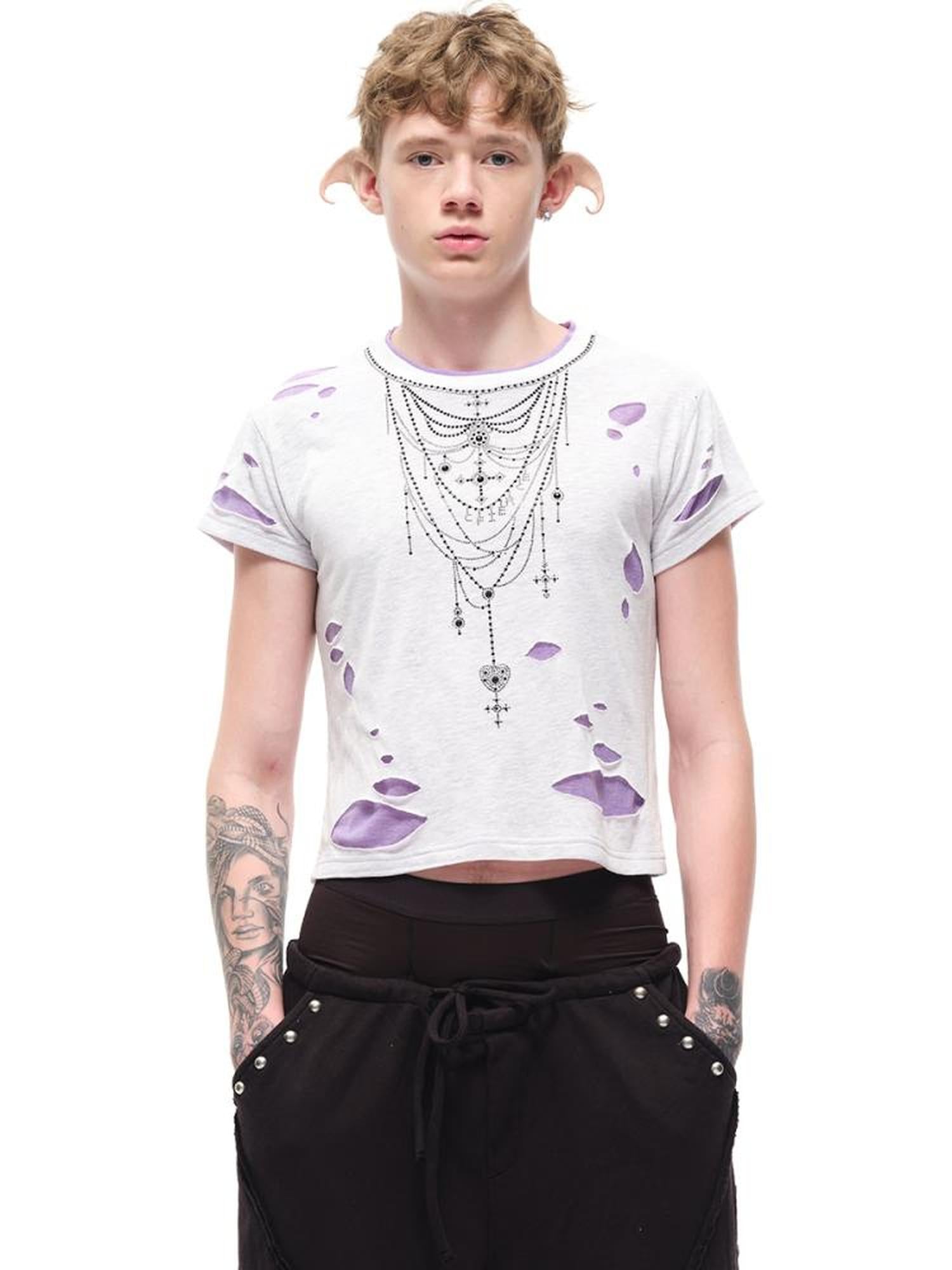 CFIERCE Fierce Rhinestone Neckline Distressed Tee