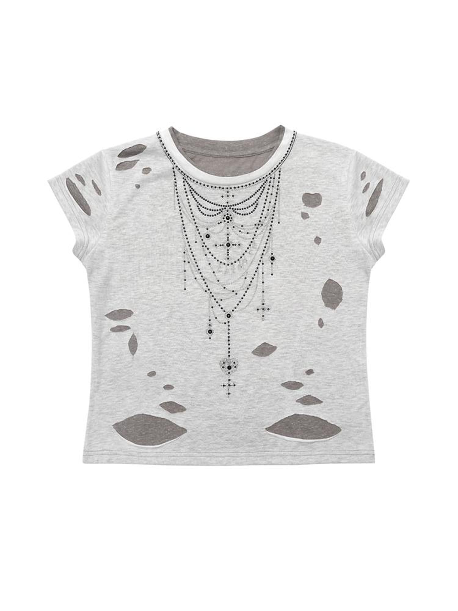 CFIERCE Fierce Rhinestone Neckline Distressed Tee