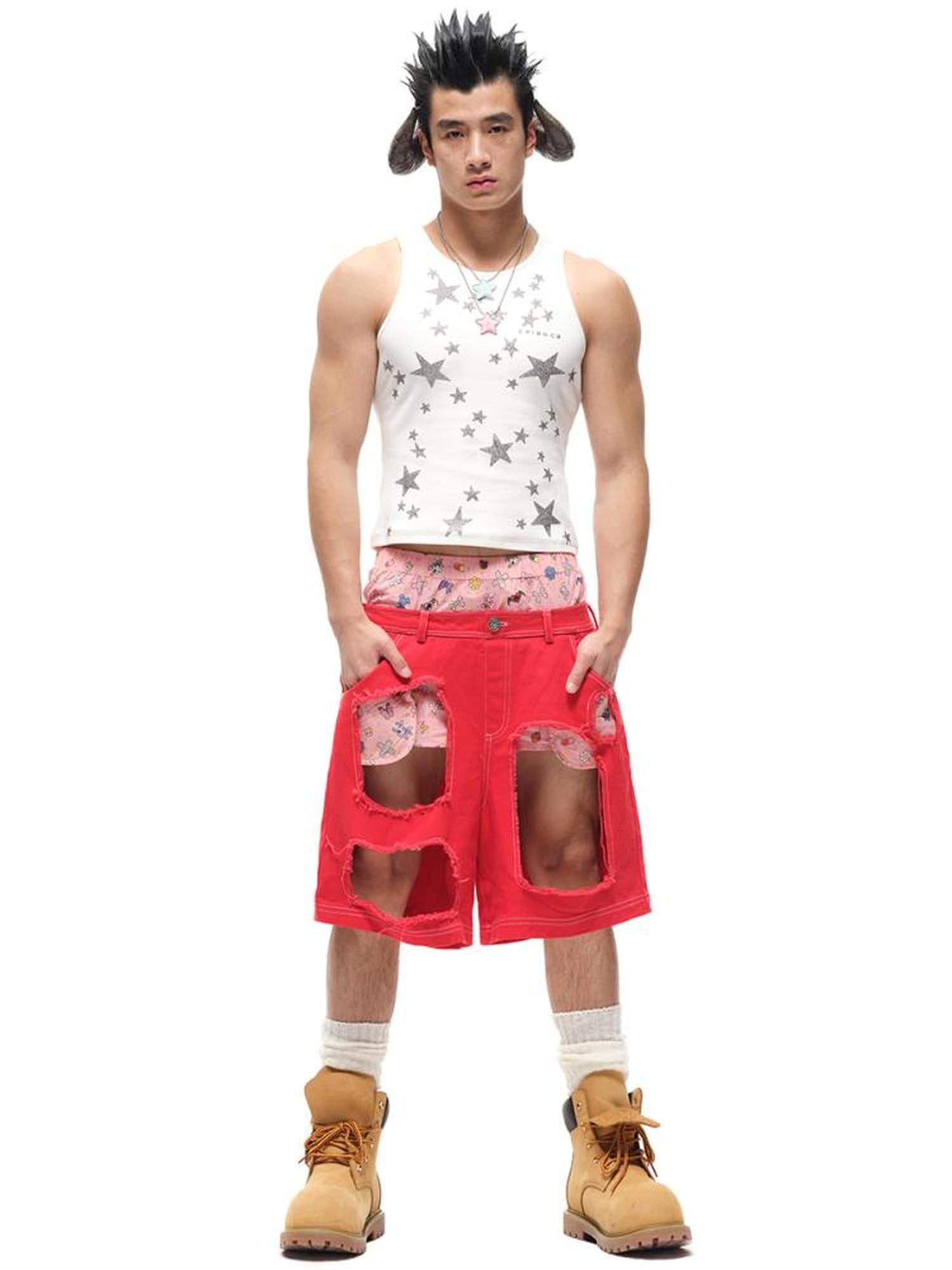 CFIERCE Fierce Ripped Denim Shorts With Detailing