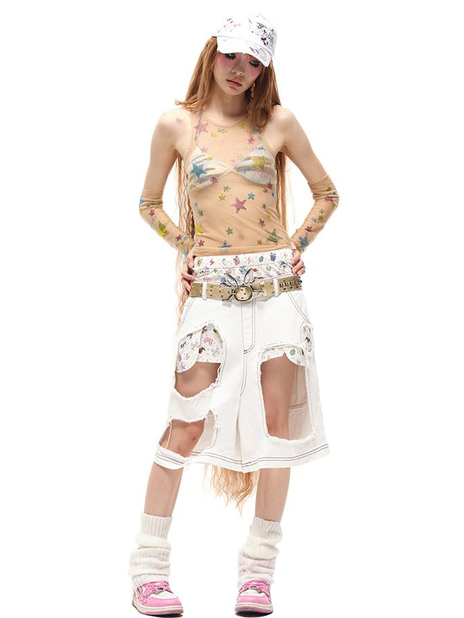 CFIERCE Fierce Ripped Denim Shorts With Detailing