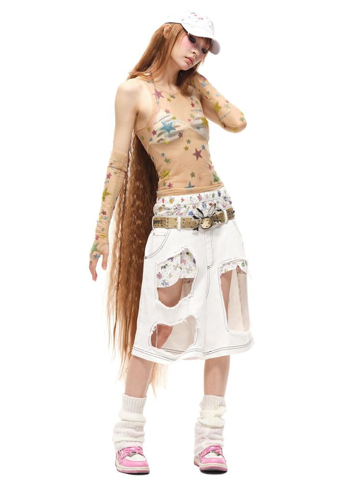 CFIERCE Fierce Ripped Denim Shorts With Detailing