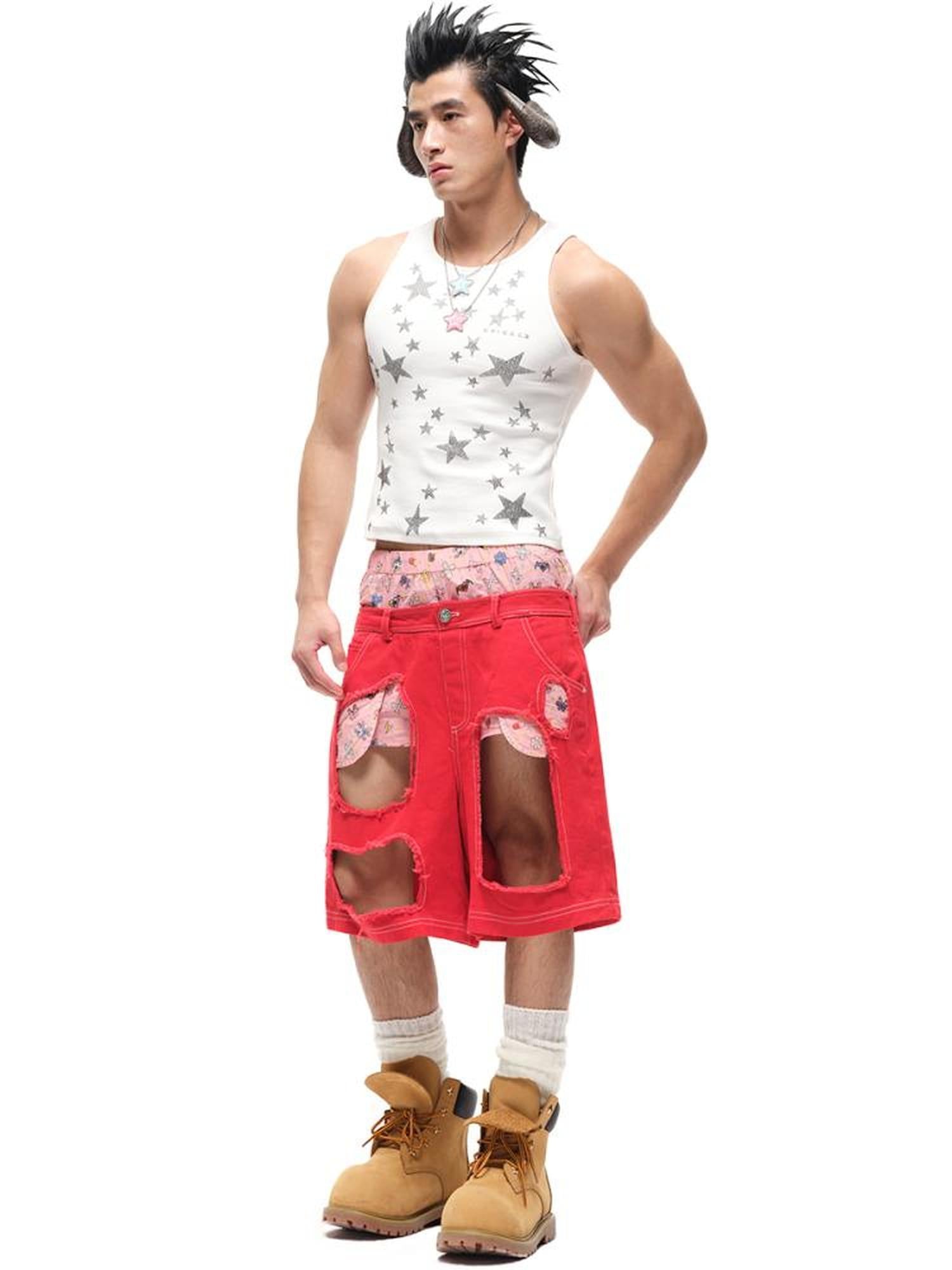 CFIERCE Fierce Ripped Denim Shorts With Detailing