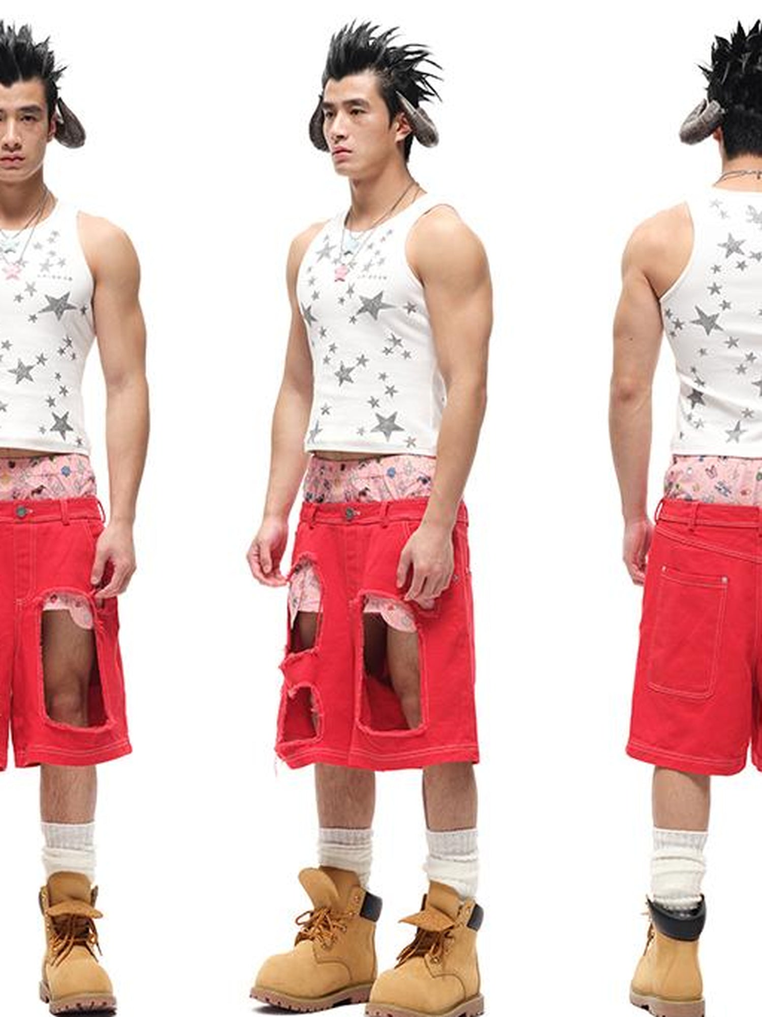 CFIERCE Fierce Ripped Denim Shorts With Detailing