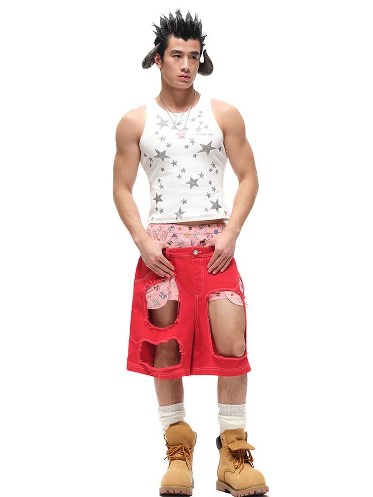 CFIERCE Fierce Ripped Denim Shorts With Detailing