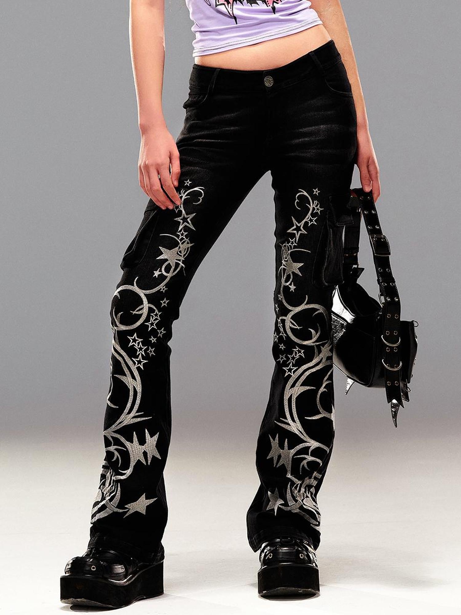 CFIERCE Five Pointed Star Embroidered Denim Jeans