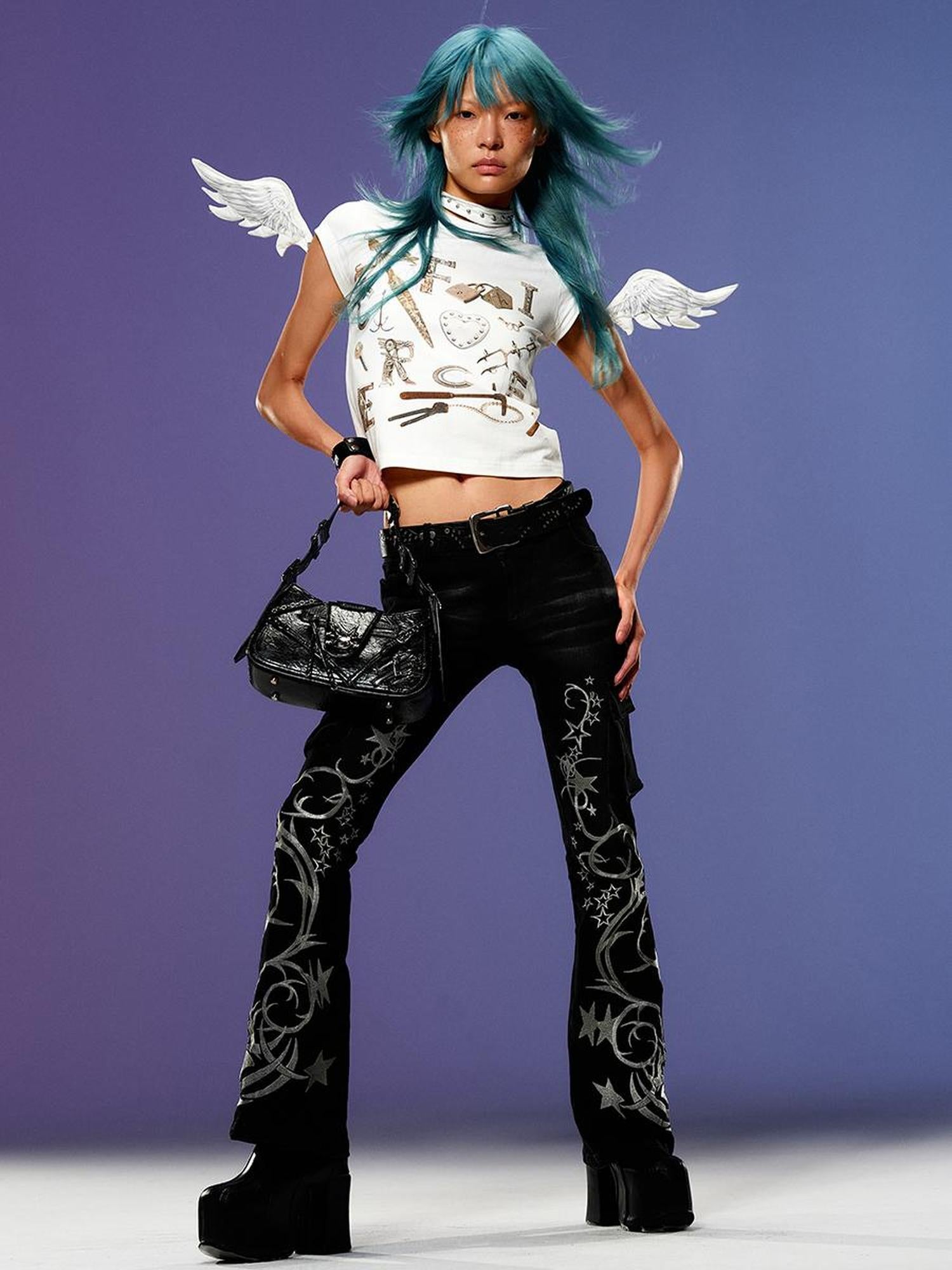 CFIERCE Five Pointed Star Embroidered Denim Jeans
