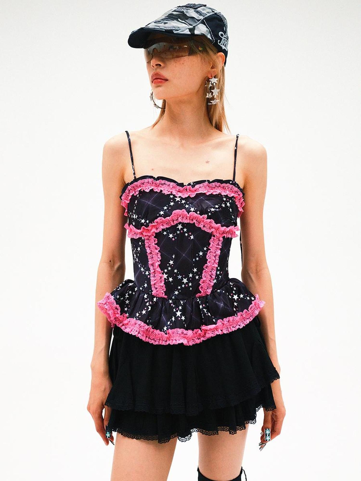 CFIERCE Five Pointed Star Print Fishbone Corset Camisole