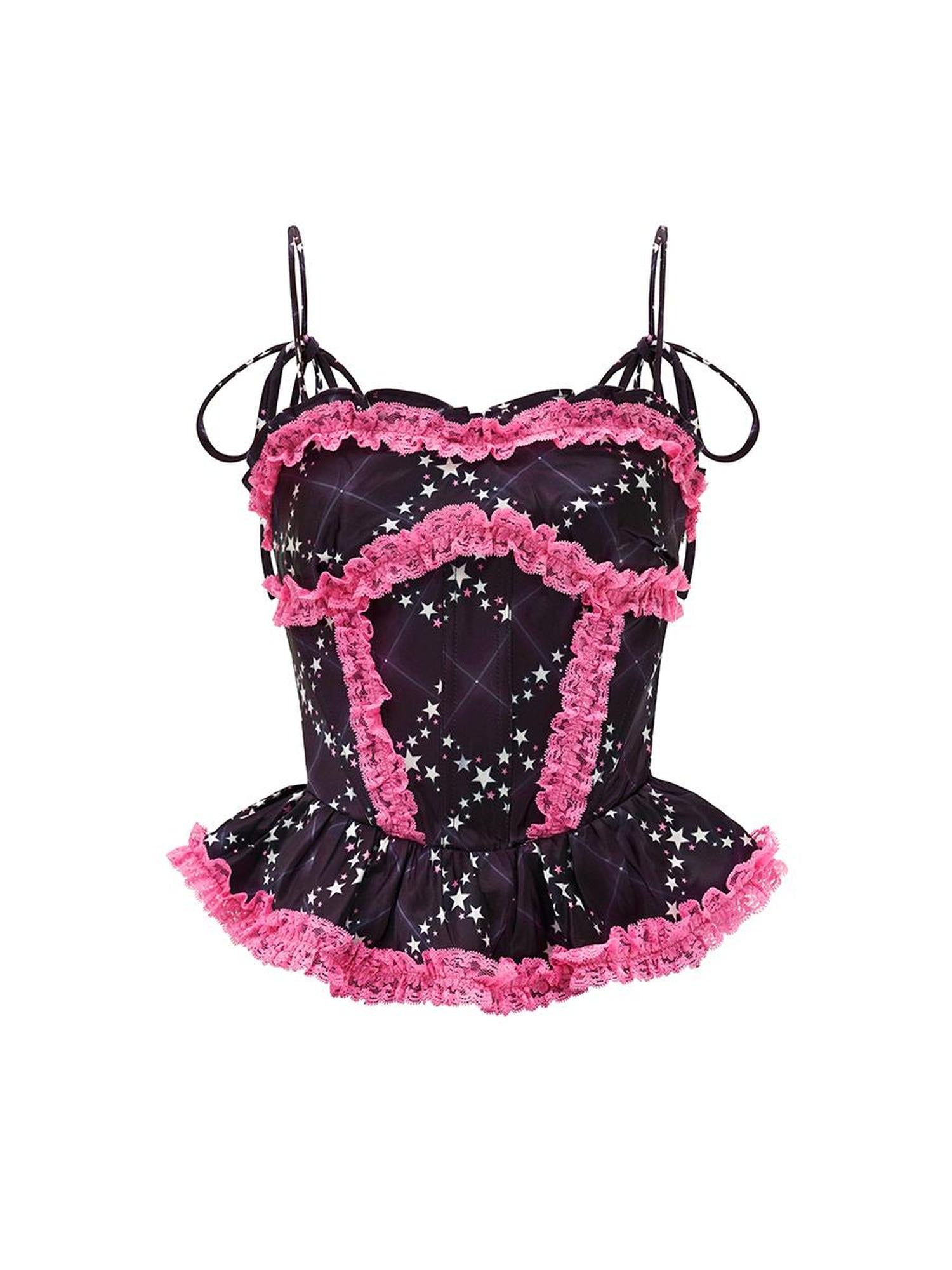 CFIERCE Five Pointed Star Print Fishbone Corset Camisole