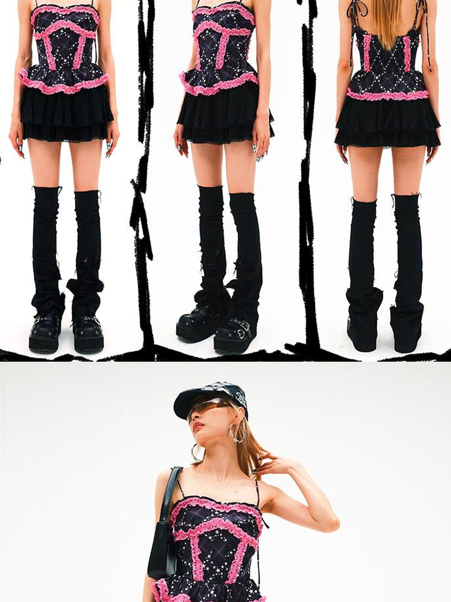 CFIERCE Five Pointed Star Print Fishbone Corset Camisole