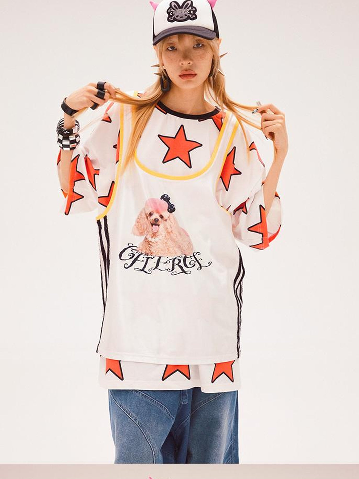 CFIERCE Five Pointed Star Print Oversized Tee