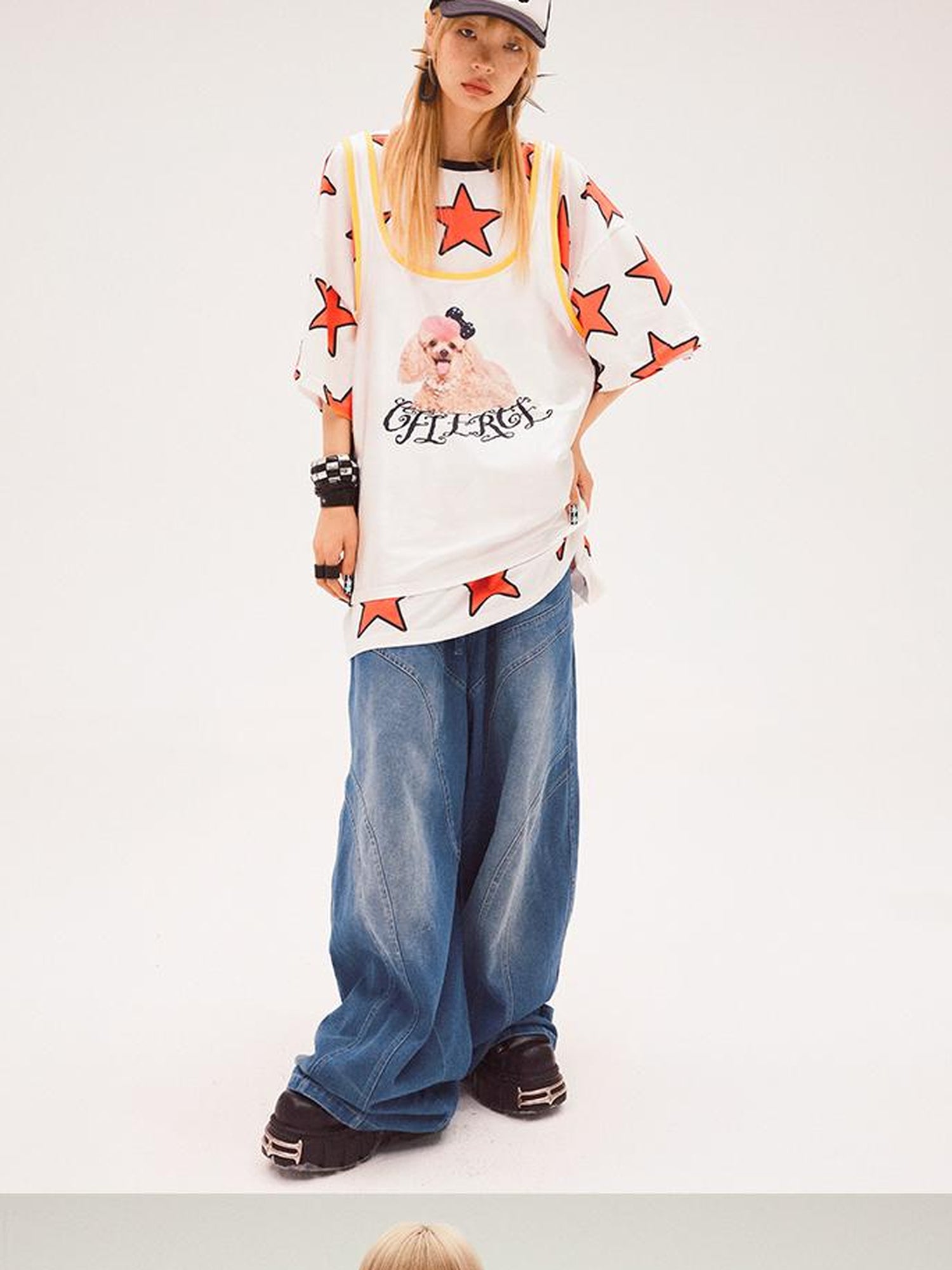 CFIERCE Five Pointed Star Print Oversized Tee