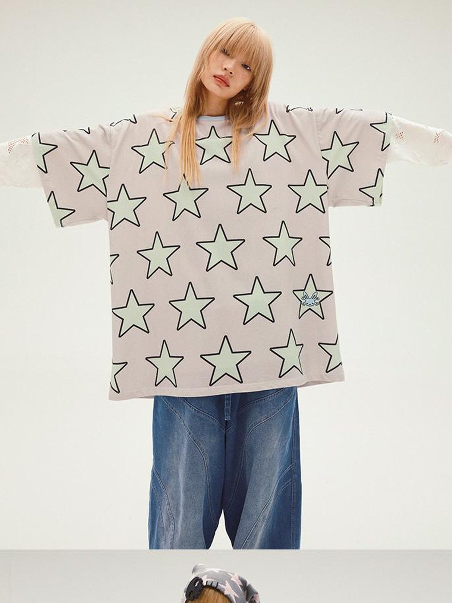 CFIERCE Five Pointed Star Print Oversized Tee