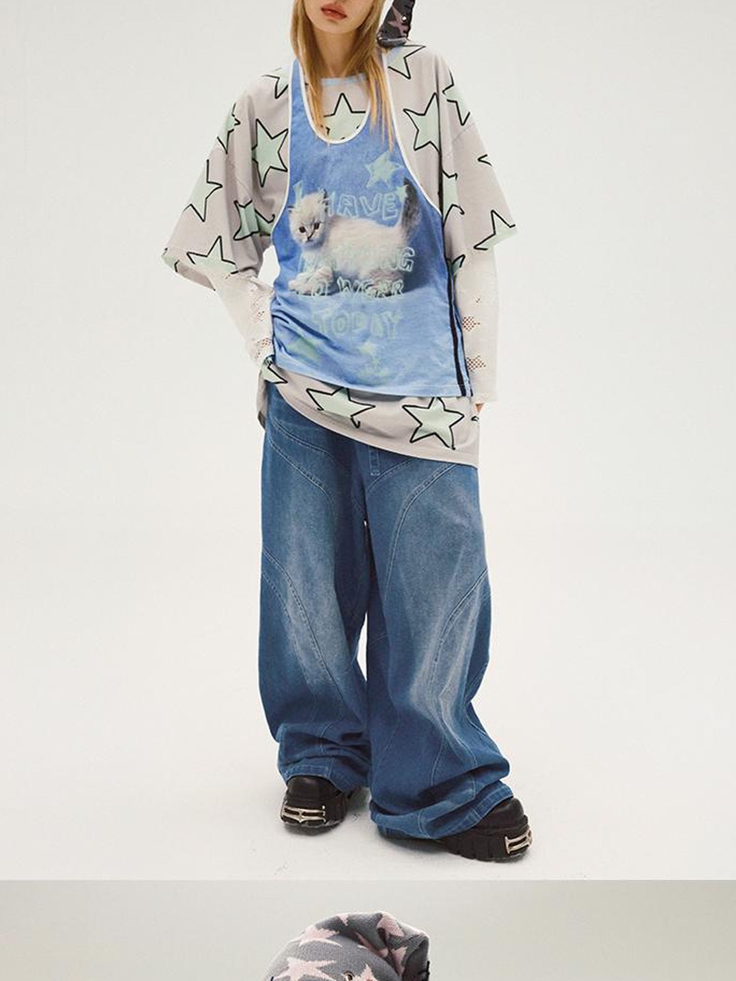 CFIERCE Five Pointed Star Print Oversized Tee