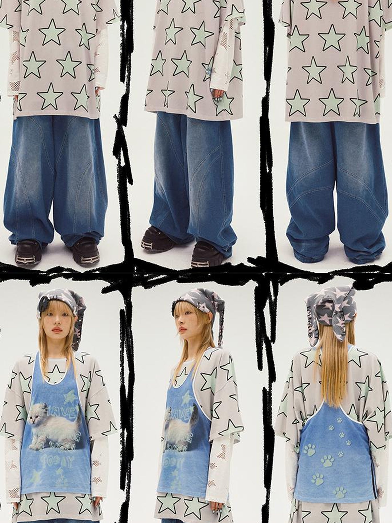 CFIERCE Five Pointed Star Print Oversized Tee