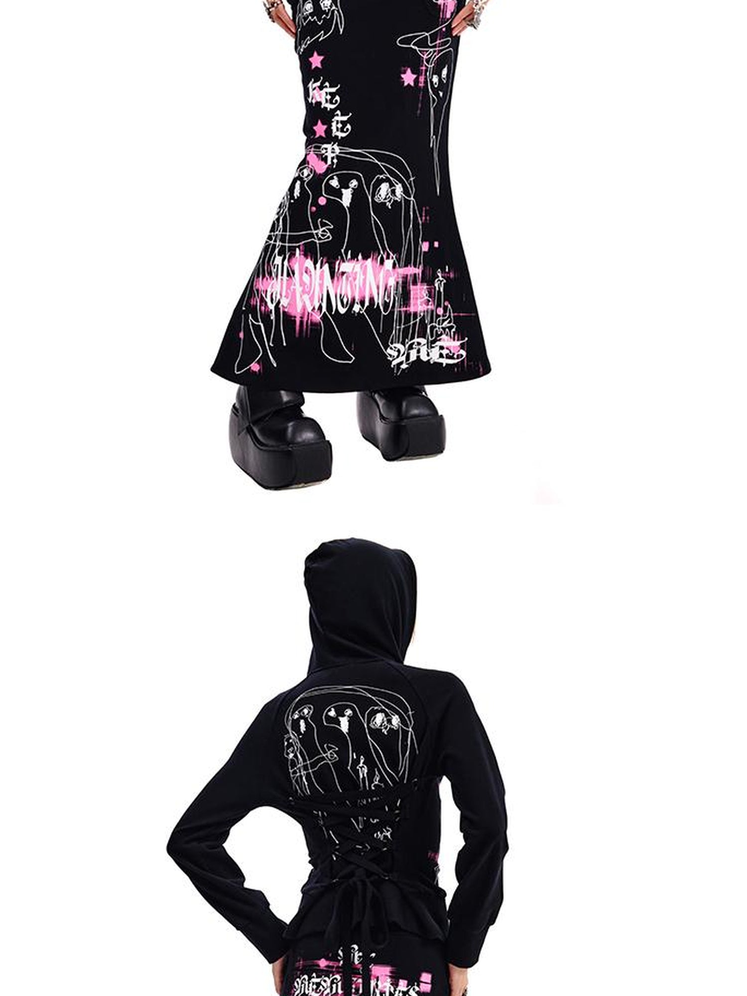 CFIERCE Ghost Print Mermaid Skirt