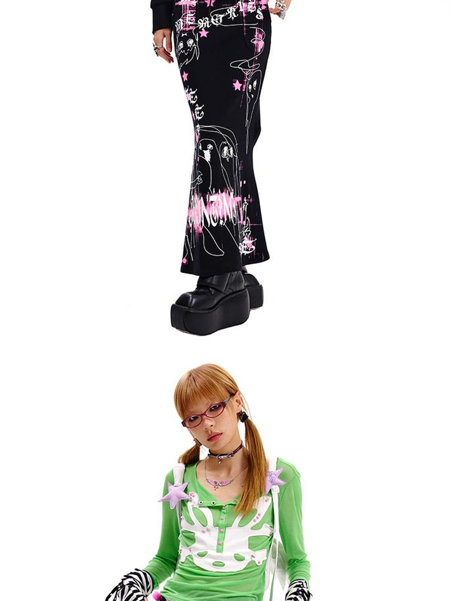 CFIERCE Ghost Print Mermaid Skirt