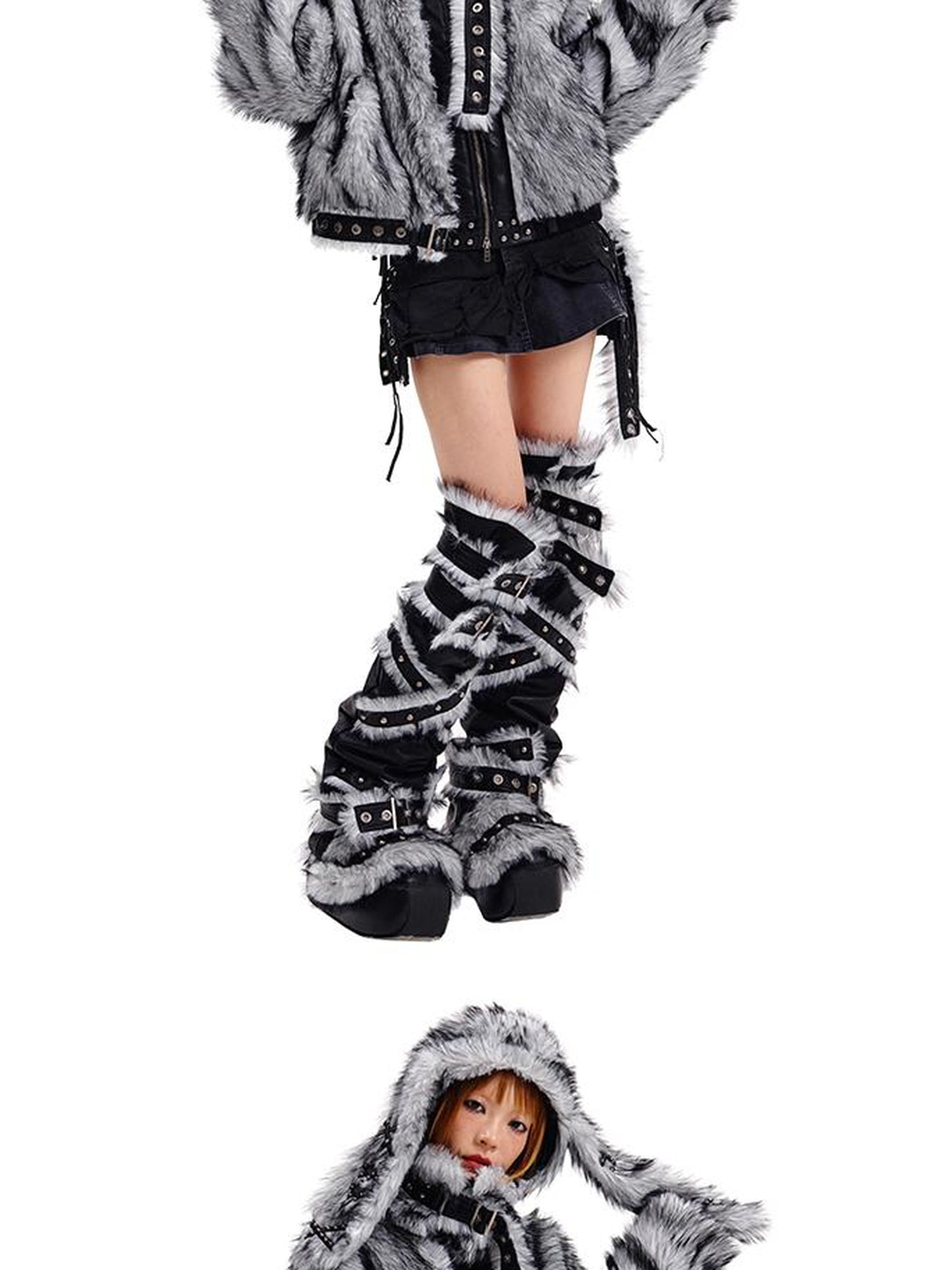 CFIERCE Grey Fur Trimmed Coat Aw24