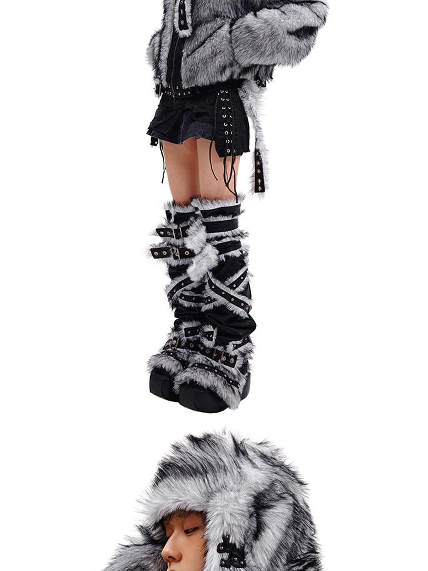 CFIERCE Grey Fur Trimmed Coat Aw24