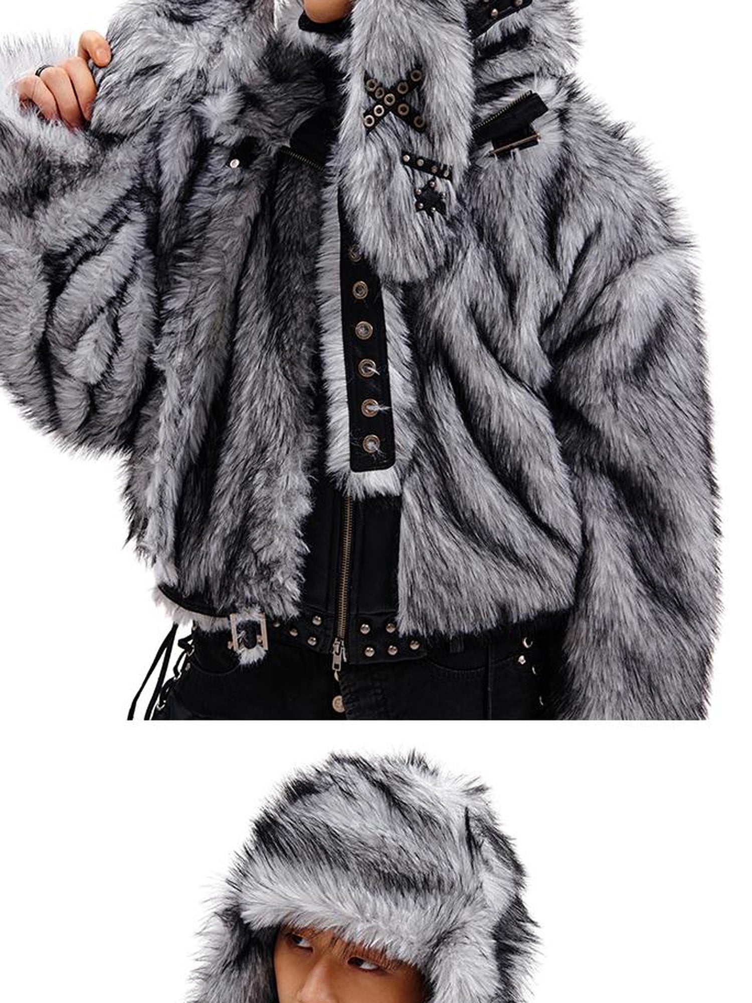 CFIERCE Grey Fur Trimmed Coat Aw24