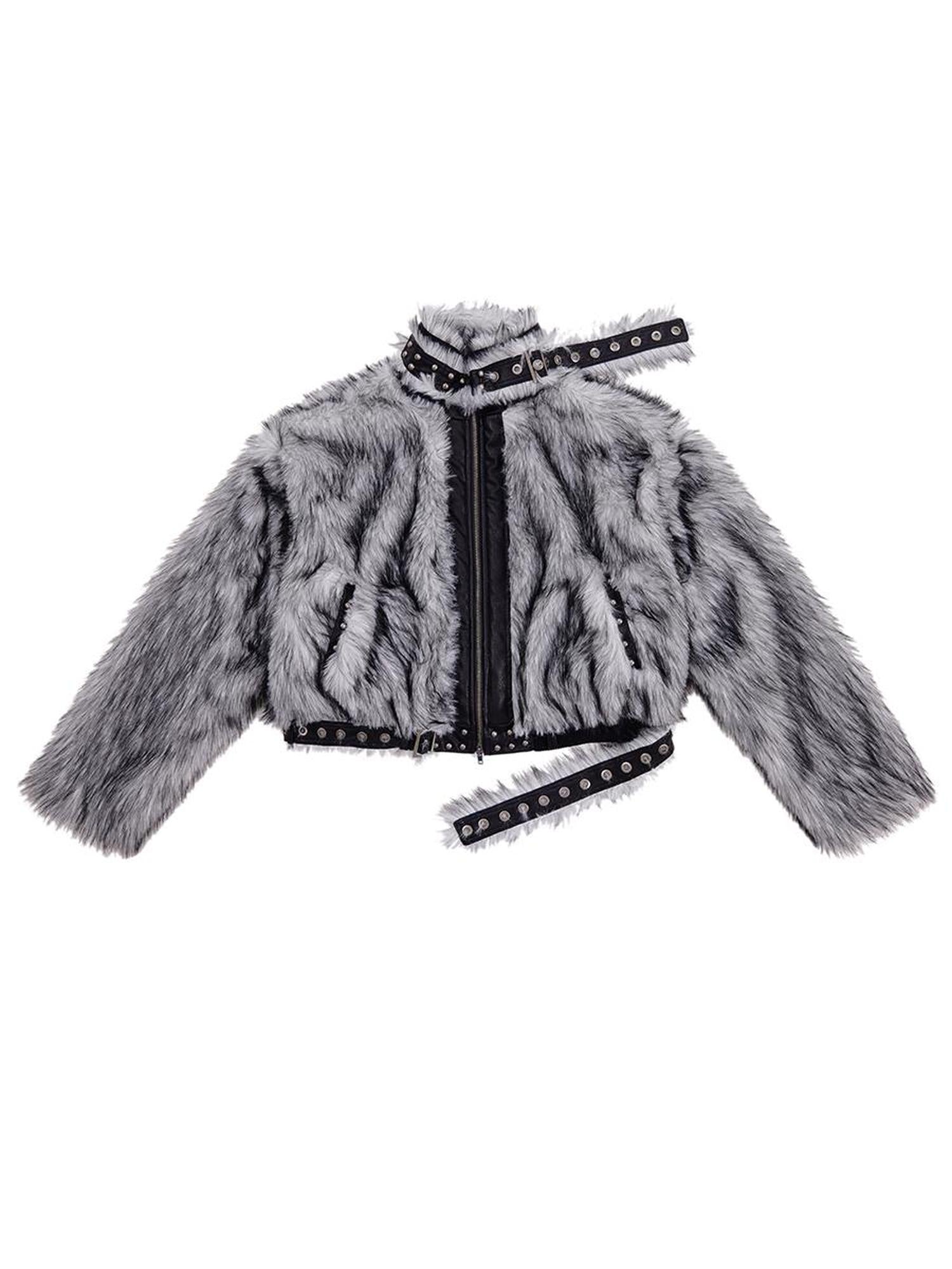 CFIERCE Grey Fur Trimmed Coat Aw24