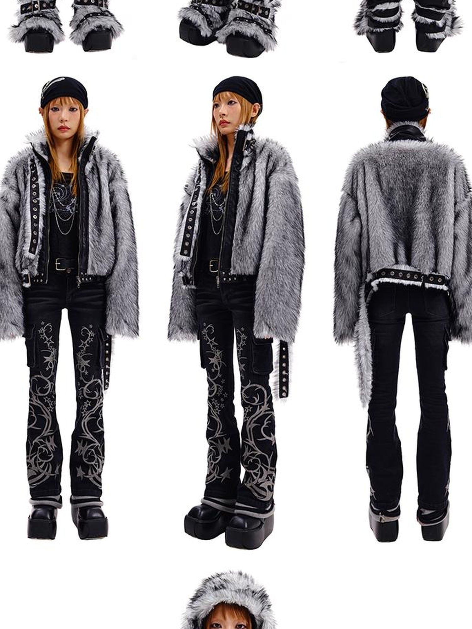 CFIERCE Grey Fur Trimmed Coat Aw24