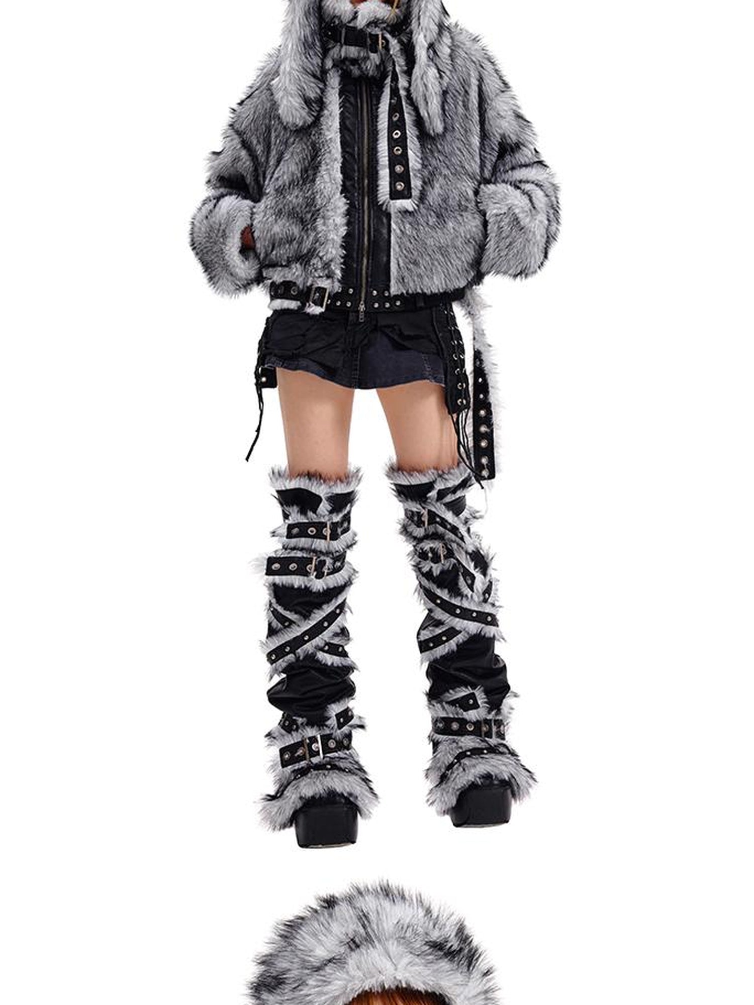 CFIERCE Grey Fur Trimmed Coat Aw24