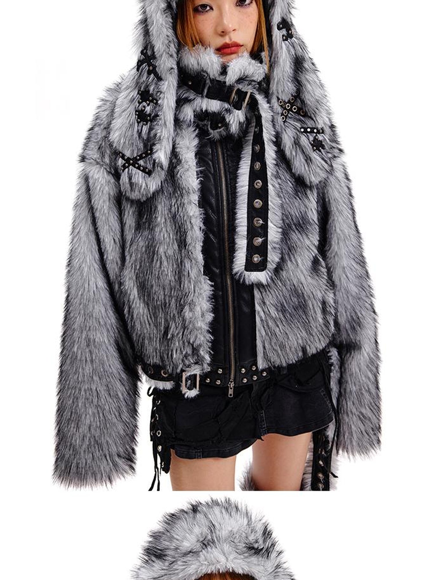 CFIERCE Grey Fur Trimmed Coat Aw24