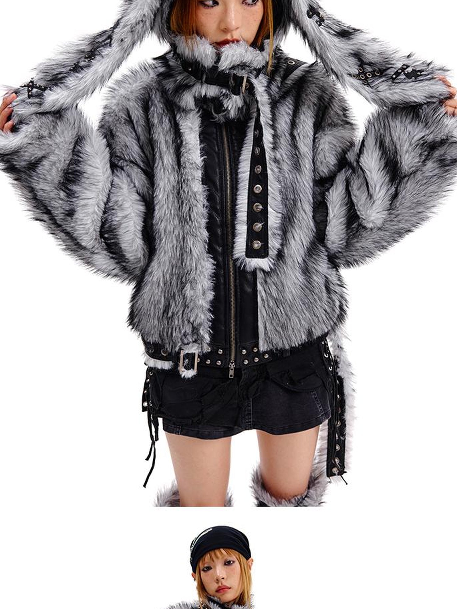 CFIERCE Grey Fur Trimmed Coat Aw24