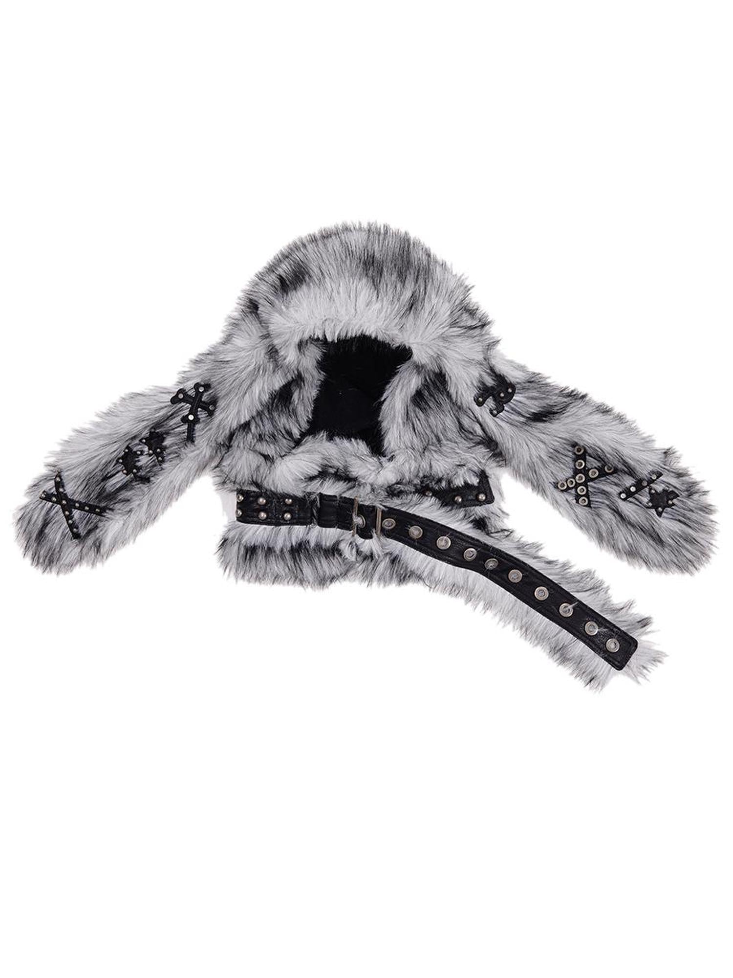 CFIERCE Grey Rabbit Knit Hat With Face Cover