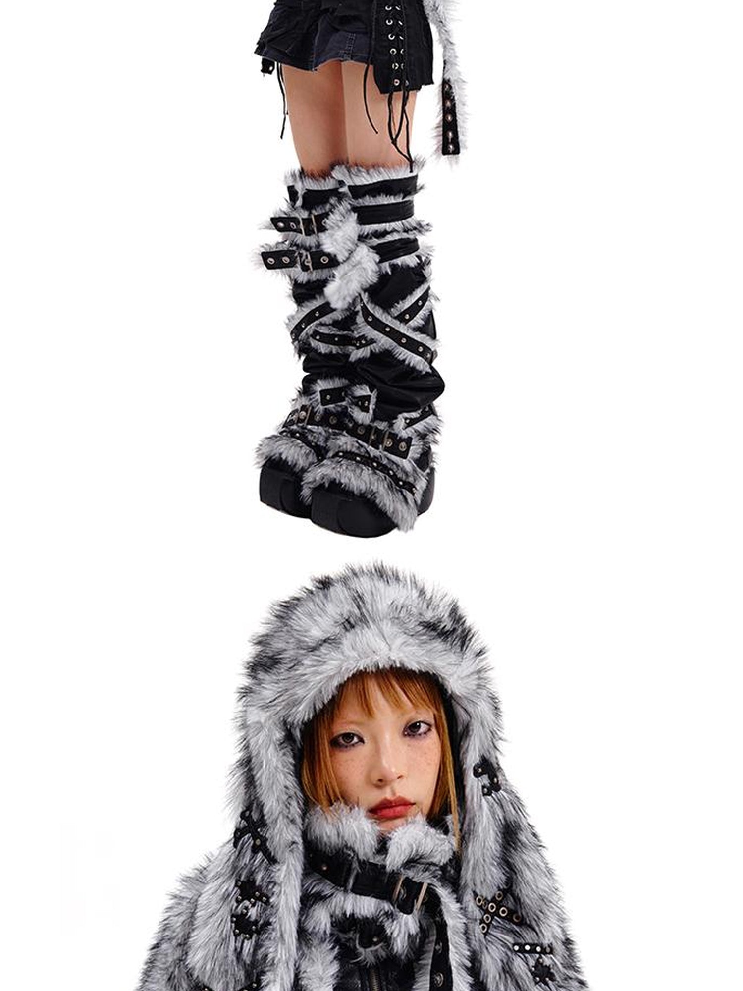 CFIERCE Grey Rabbit Knit Hat With Face Cover