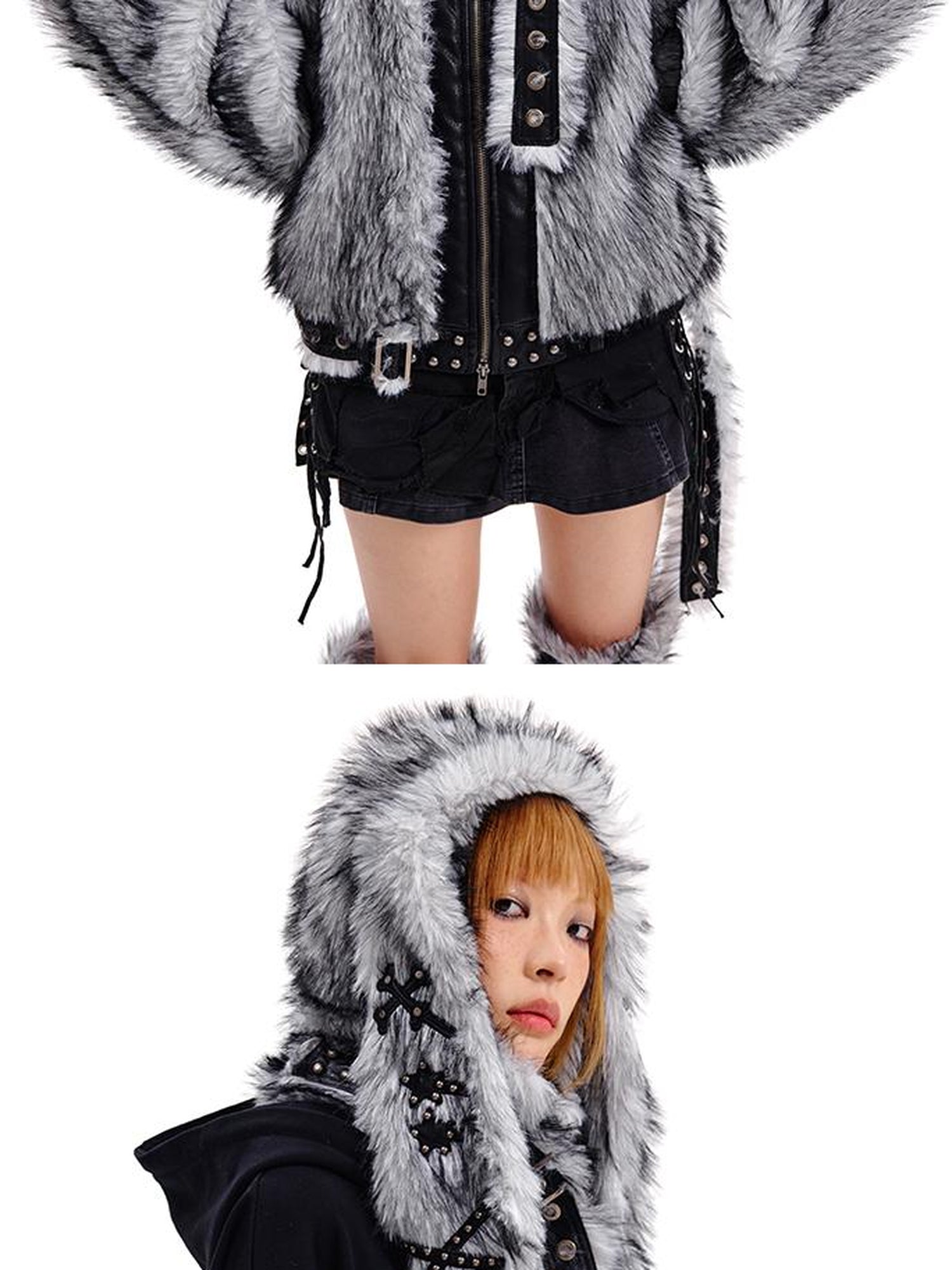 CFIERCE Grey Rabbit Knit Hat With Face Cover