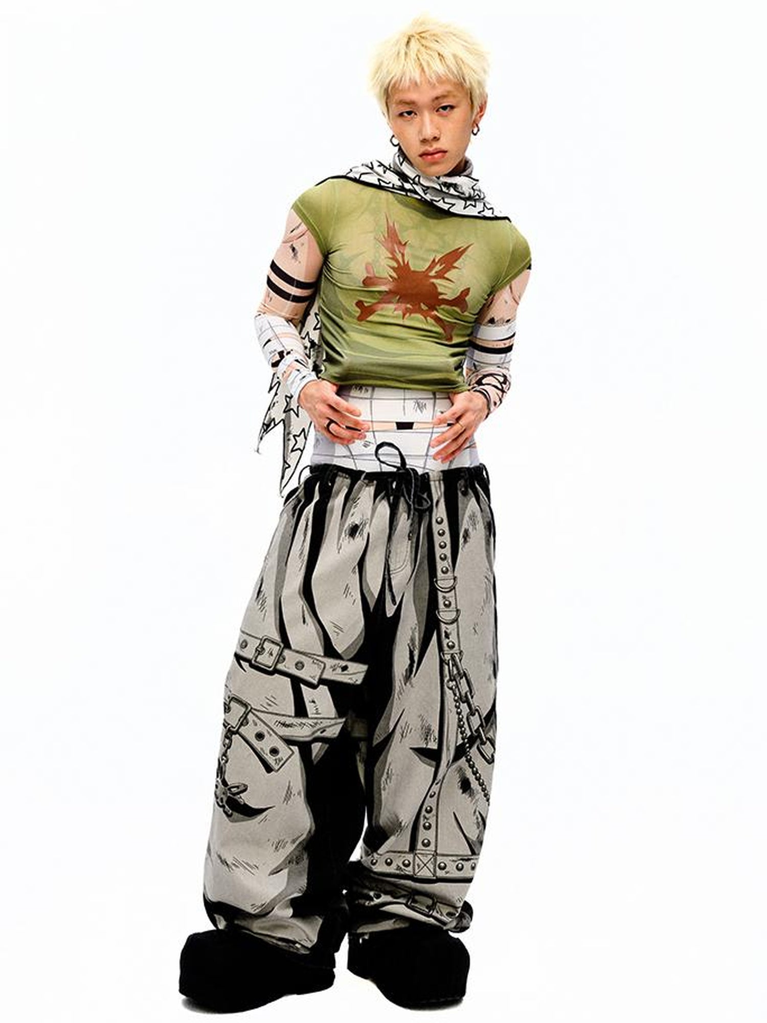 CFIERCE Hand Painted Floral Print Denim Jeans