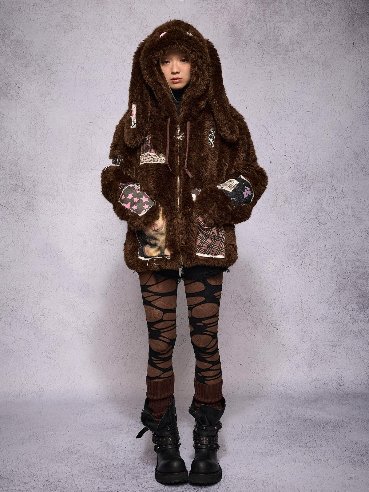 CFIERCE Hooded Rabbit Print Patch Women&