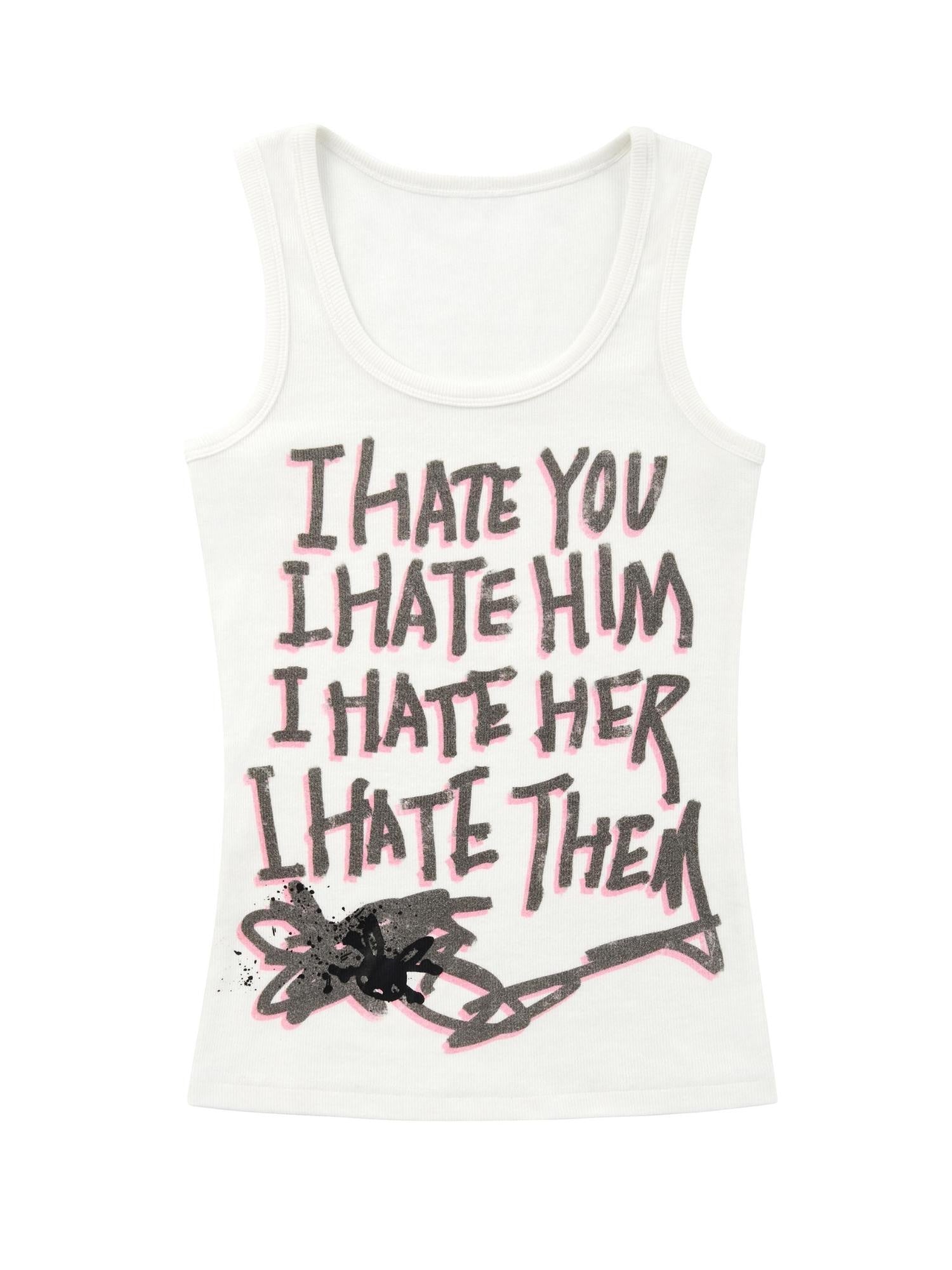 CFIERCE I Hate Graphic Print H Silhouette Round Neck Women&