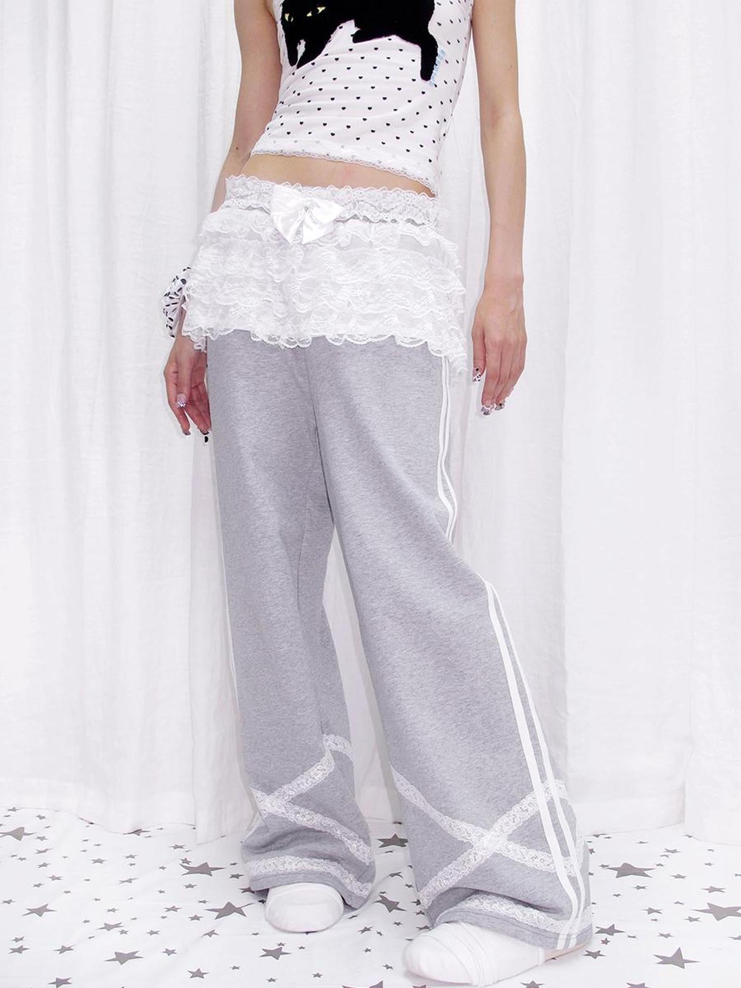 CFIERCE Lace Cake Skirt False Two Piece Sweatpants
