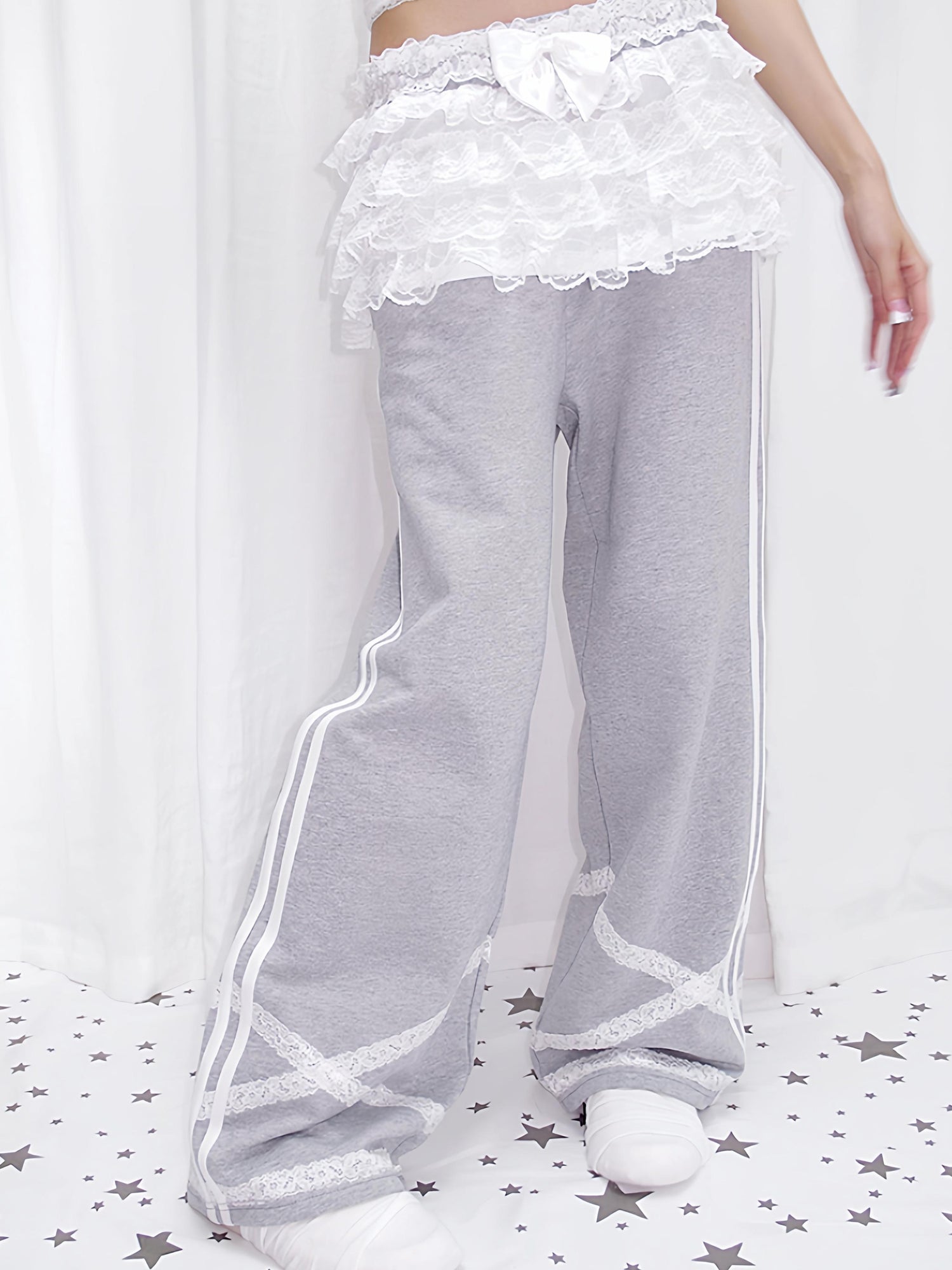CFIERCE Lace Cake Skirt False Two Piece Sweatpants