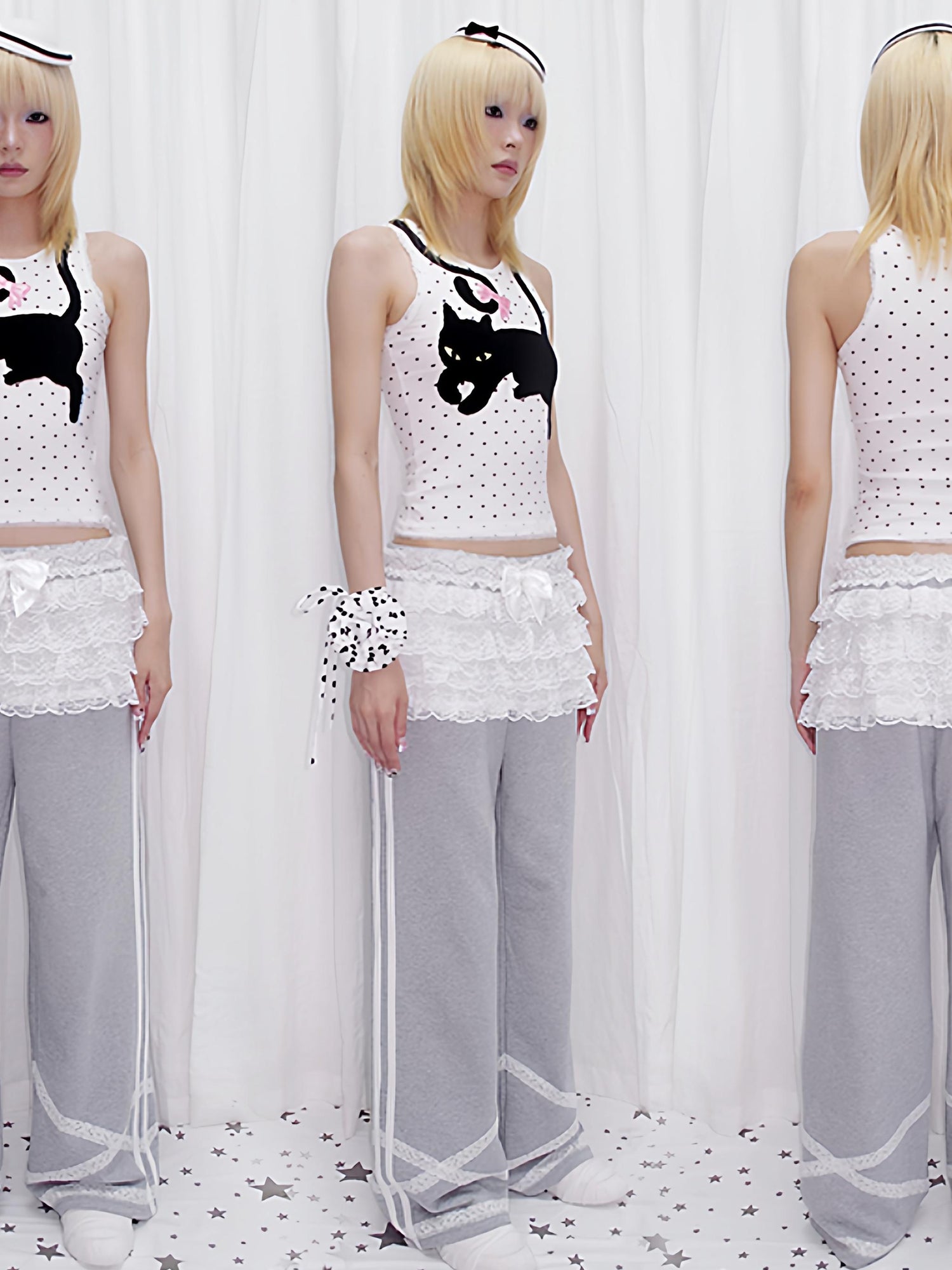 CFIERCE Lace Cake Skirt False Two Piece Sweatpants