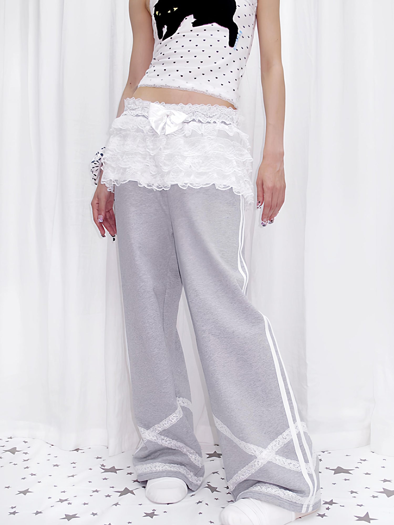 CFIERCE Lace Cake Skirt False Two Piece Sweatpants