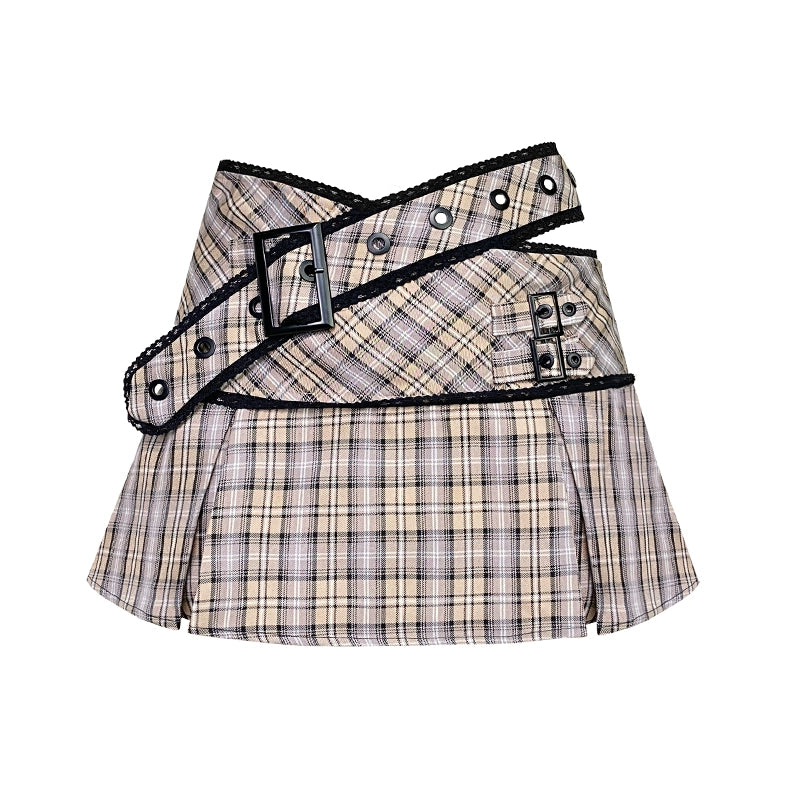 CFIERCE_Lace_Up_Waist_Checkered_Skirt_MISSTT