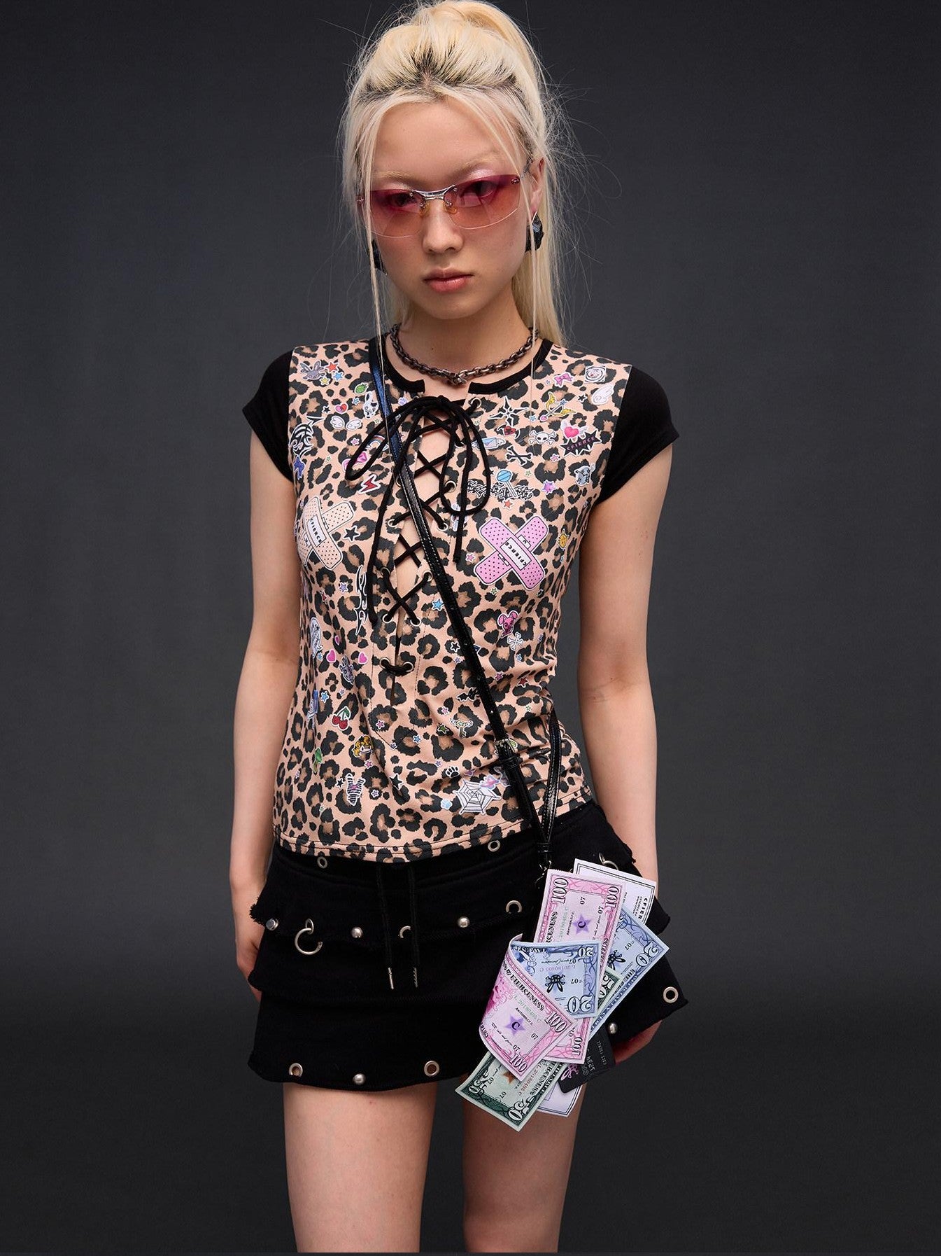 CFIERCE Leopard Print Tie Detail Cropped Women&