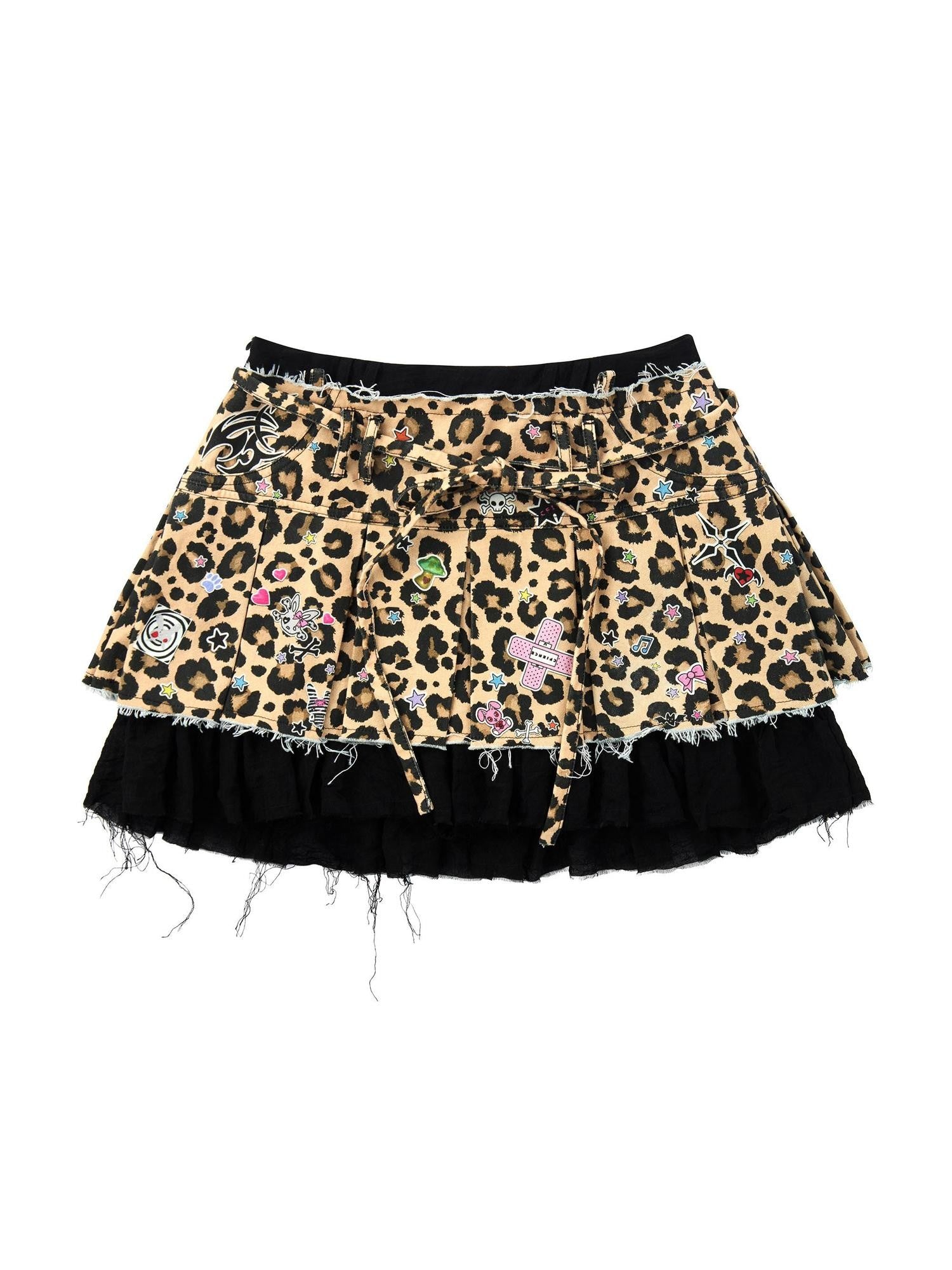 CFIERCE Leopard Sticker Print Distressed Faux Two Piece Women&